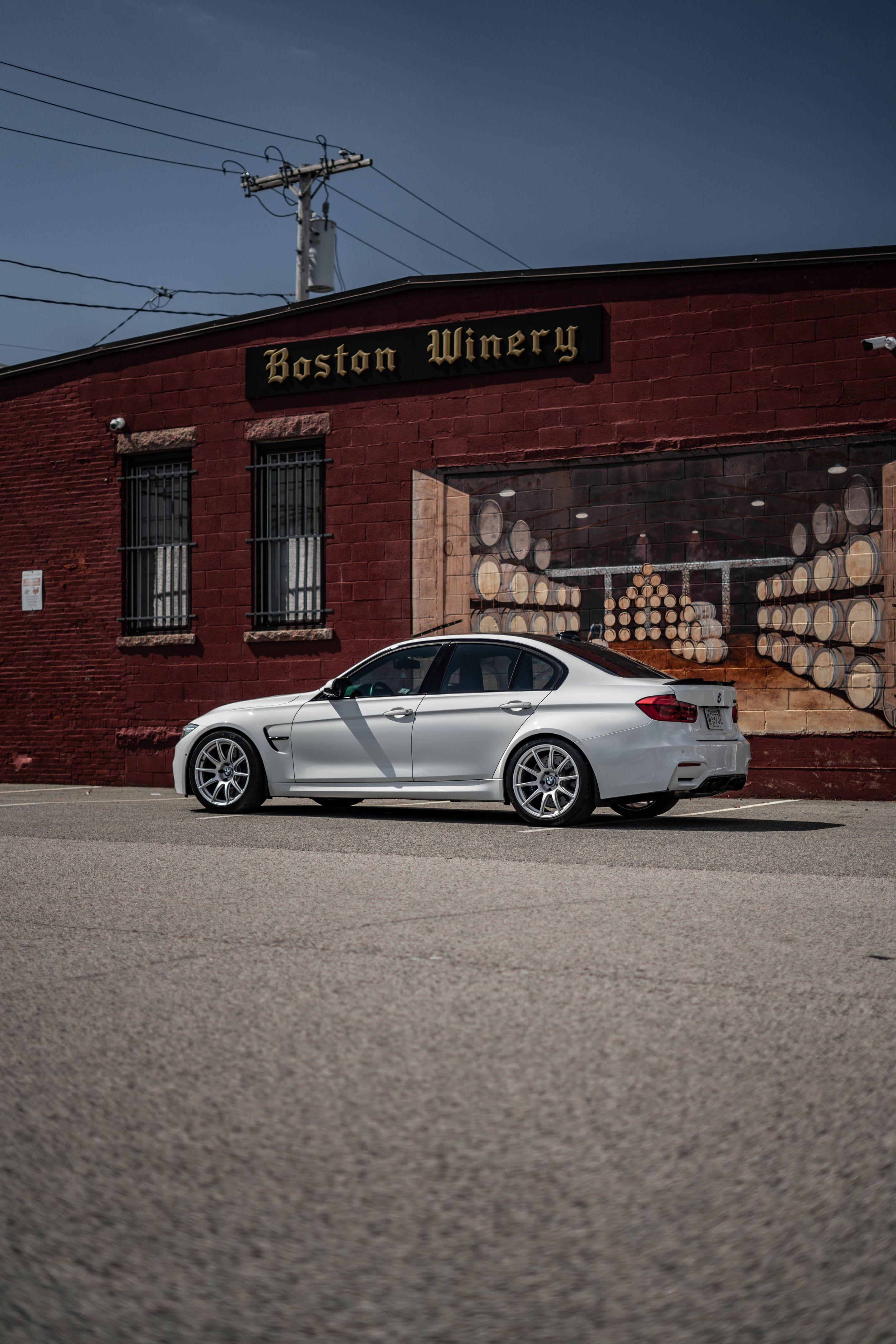 White BMW F80 M3 with 19" SM-10 Apex wheels in Race Silver