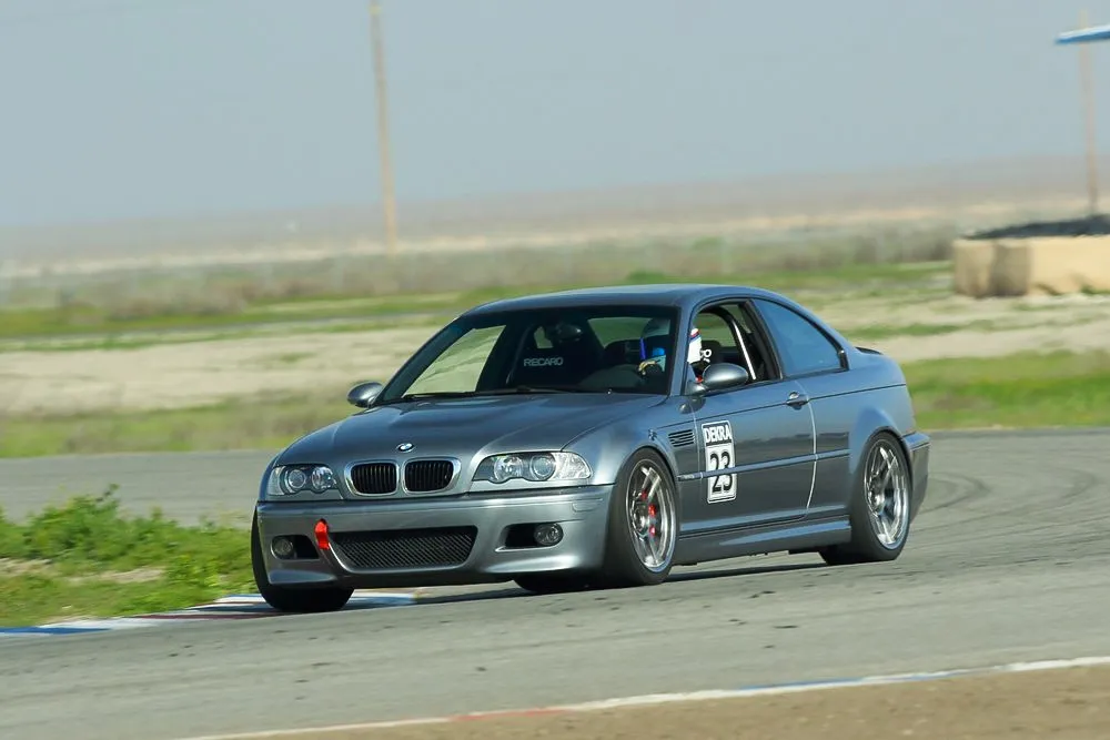 Grey BMW E46 M3 with 18" ARC-8 Apex wheels in Hyper Black