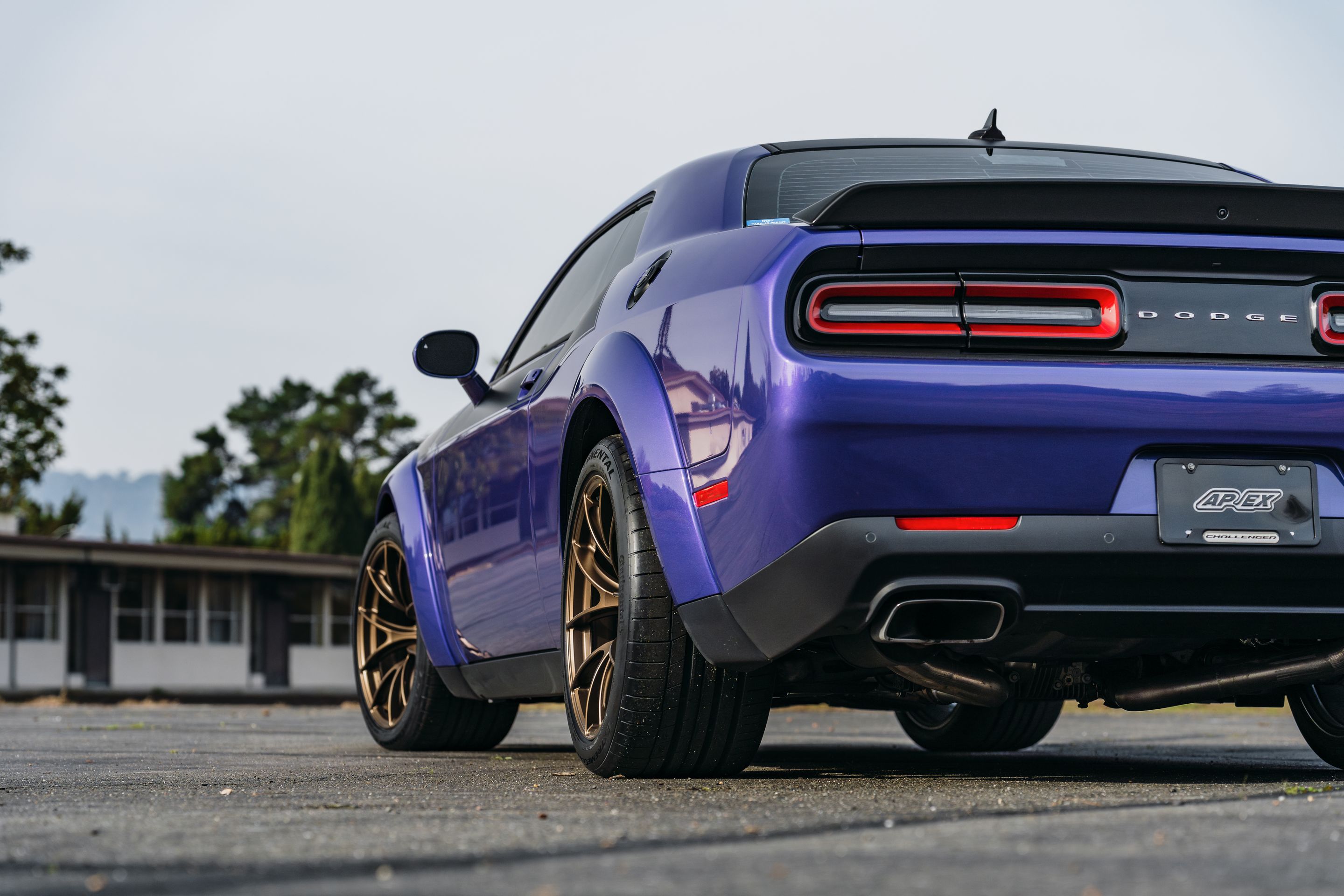 Purple Dodge Challenger R/T Scat Pack Widebody with 20" VS-5RS Apex wheels in Satin Bronze