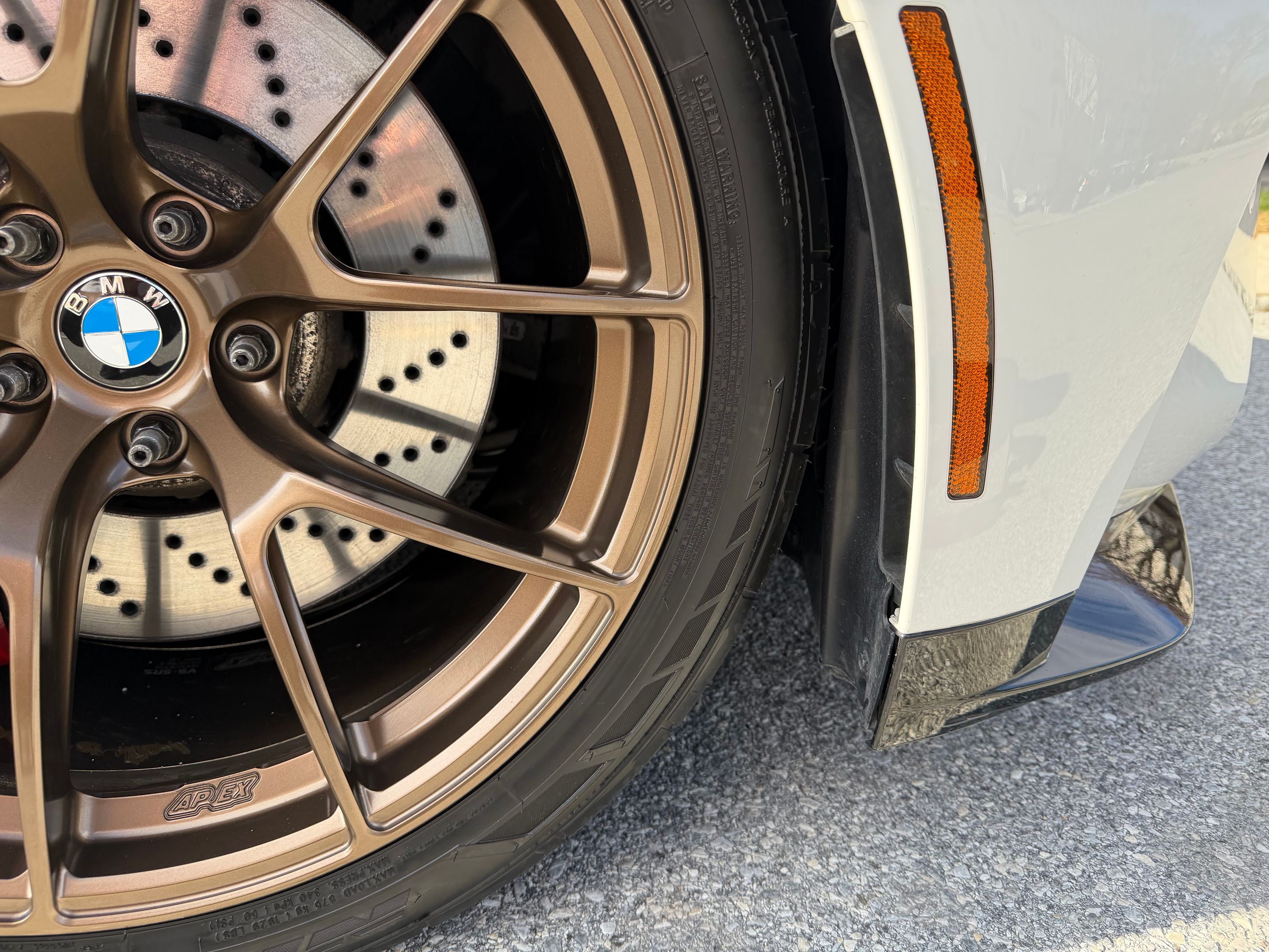 White BMW G80 M3 with 19" VS-5RS Apex wheels in Satin Bronze