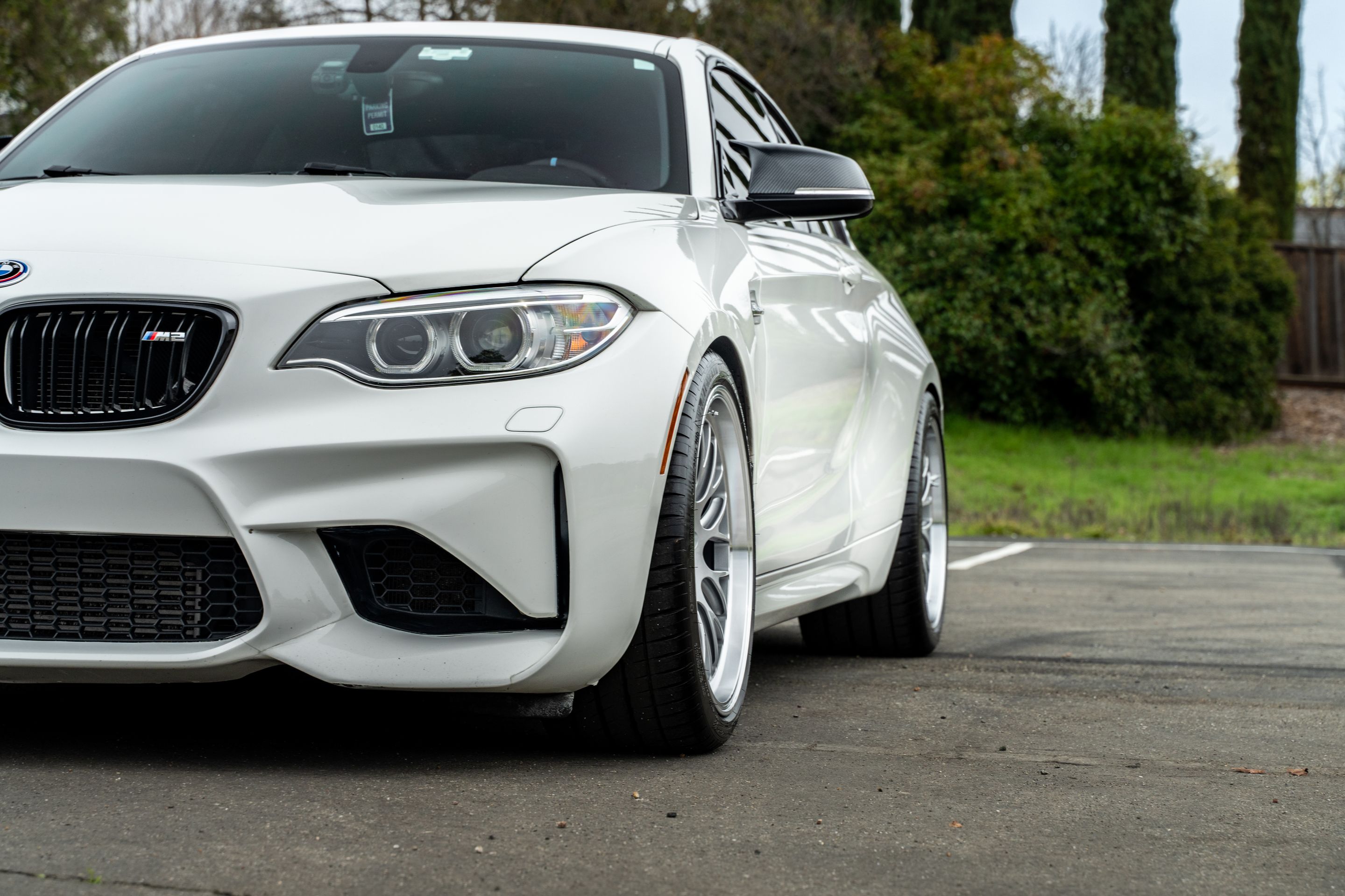 White BMW F87 M2 with 19" ML-10RT Apex wheels in Machined Lip Race Silver
