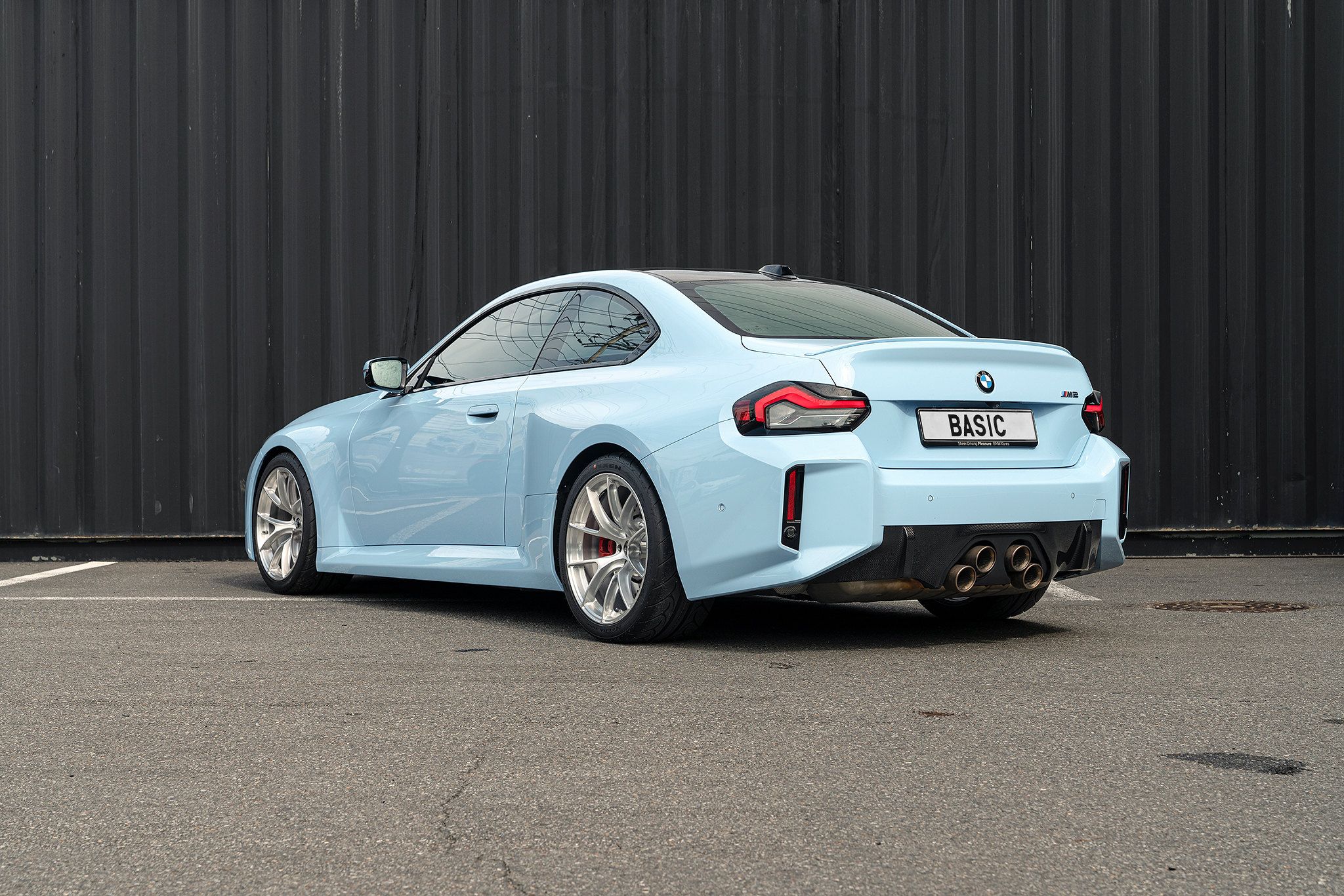 Blue BMW G87 M2 with 19" VS-5RS Apex wheels in Brushed Clear