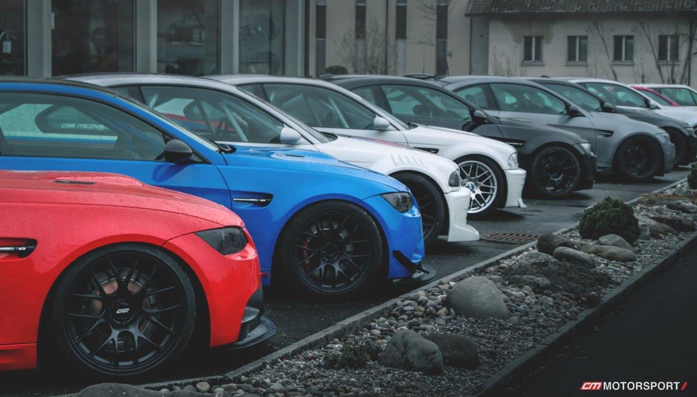 Red BMW  M3 with 19" EC-7 Apex wheels in Satin Black