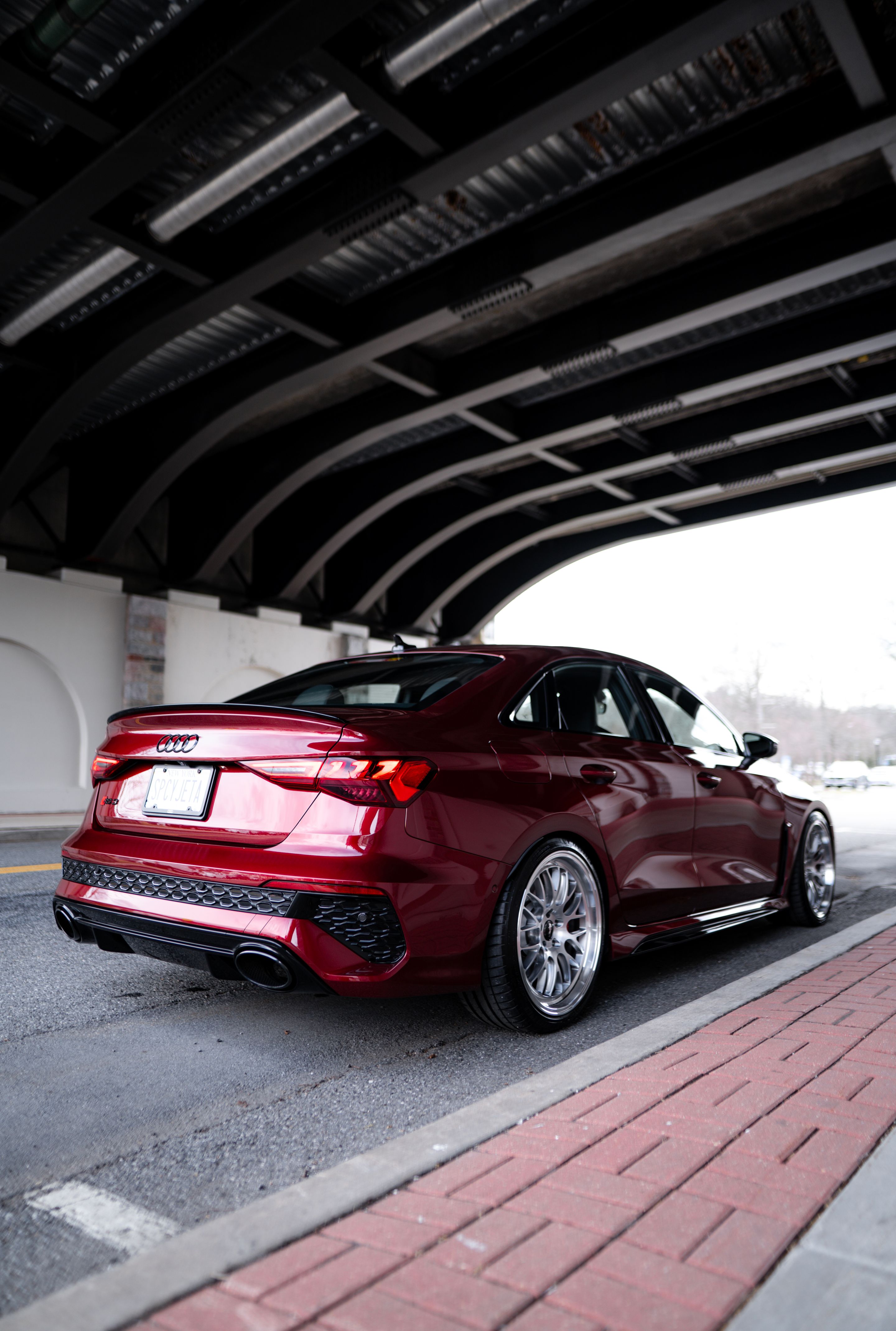 Red Audi 8Y RS 3 with 19" ML-10RT Apex wheels in Machined Lip Brushed Clear