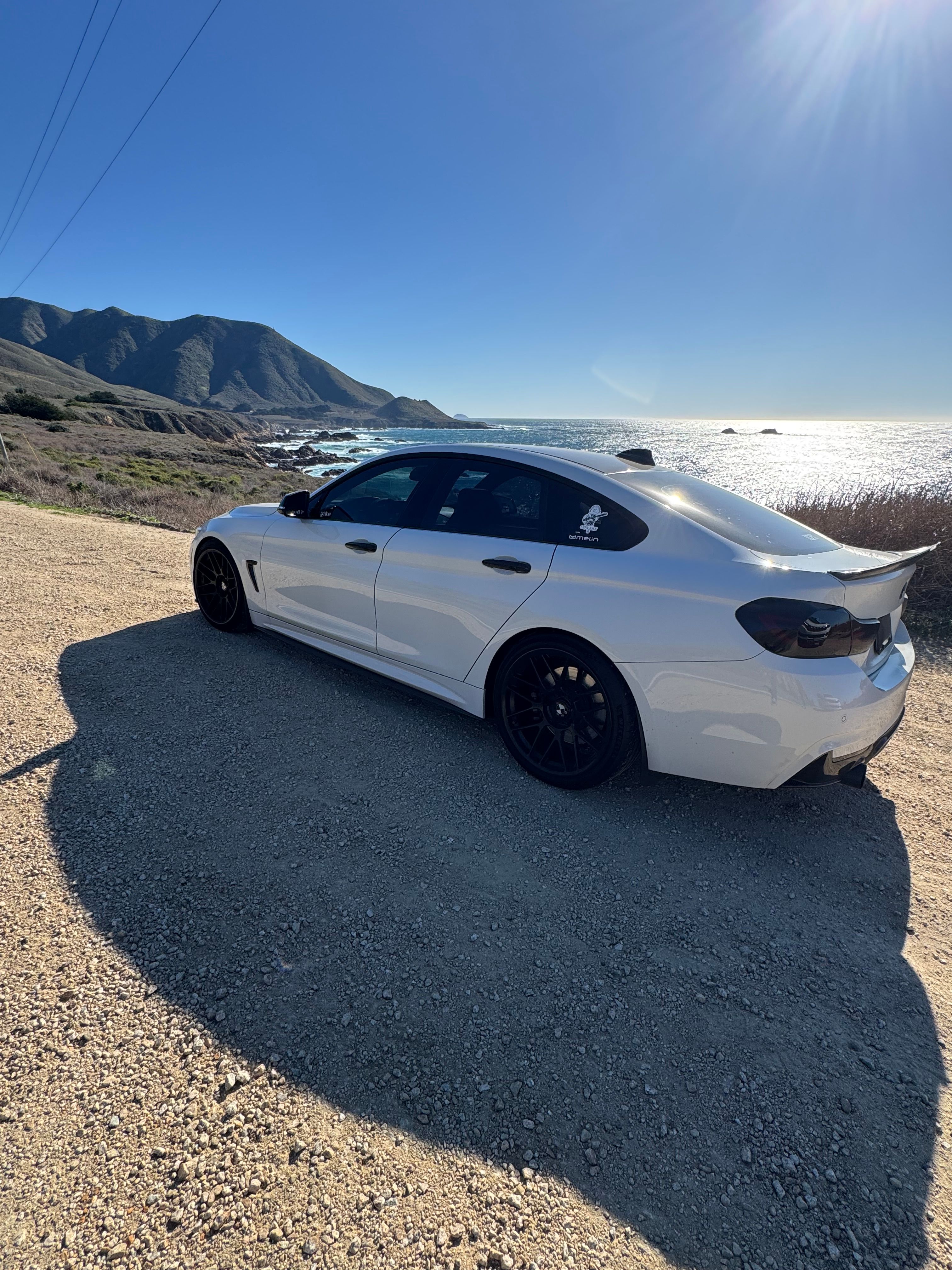 White BMW F36 Gran Coupe 4 Series with 19" ARC-8RT Apex wheels in Satin Black