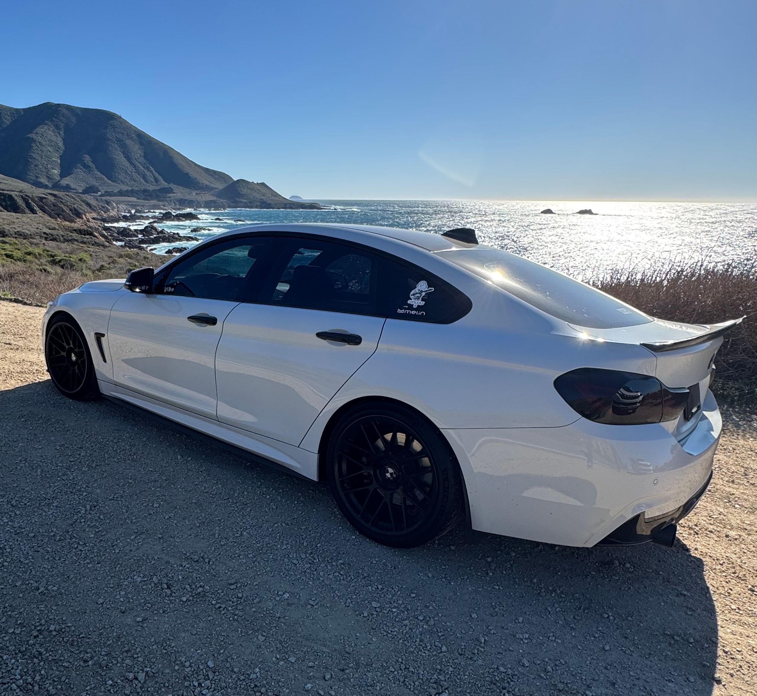 White BMW F36 Gran Coupe 4 Series with 19" ARC-8RT Apex wheels in Satin Black