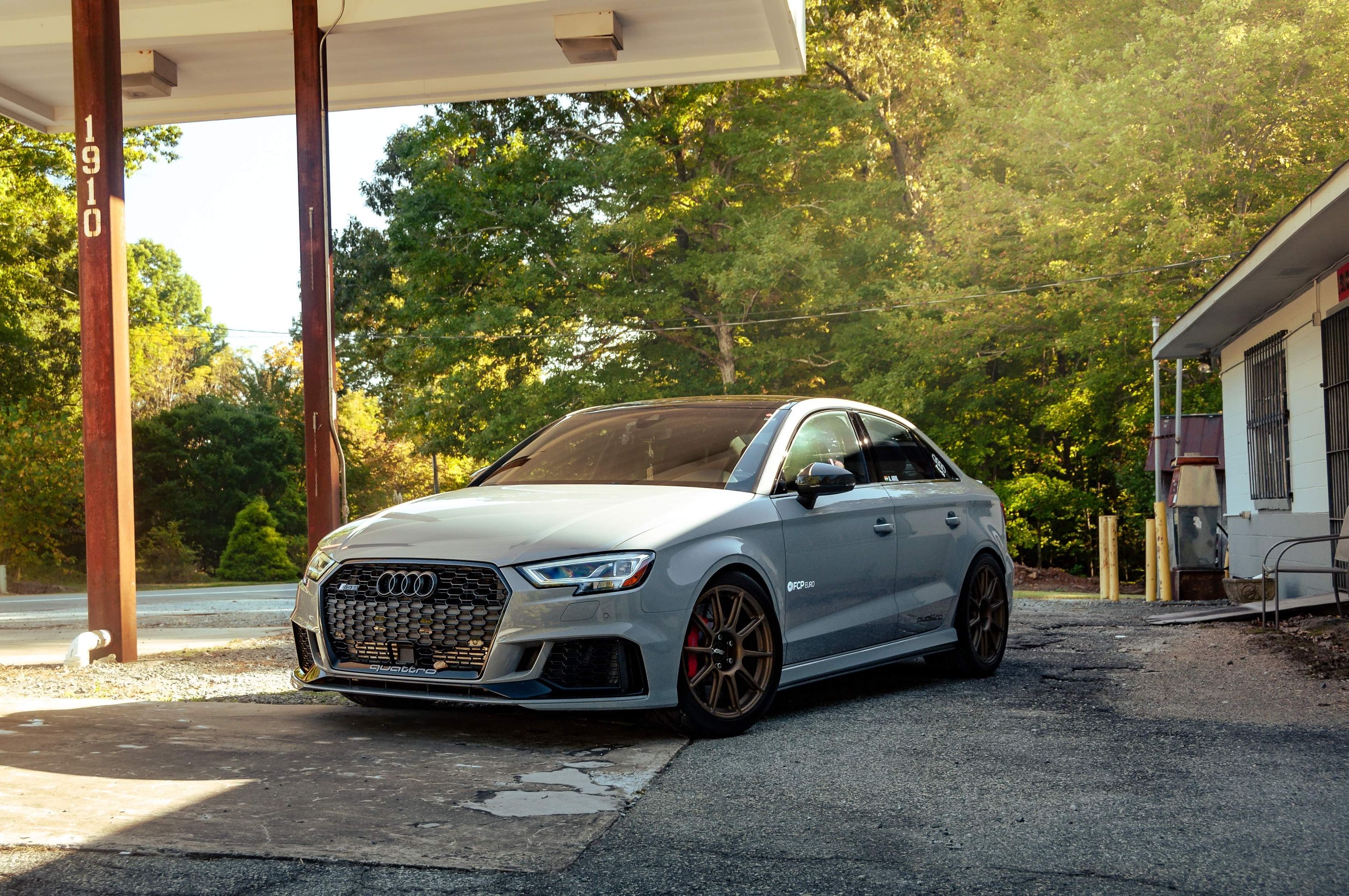 Grey Audi 8V RS 3 with 18" SM-10 Apex wheels in Satin Bronze