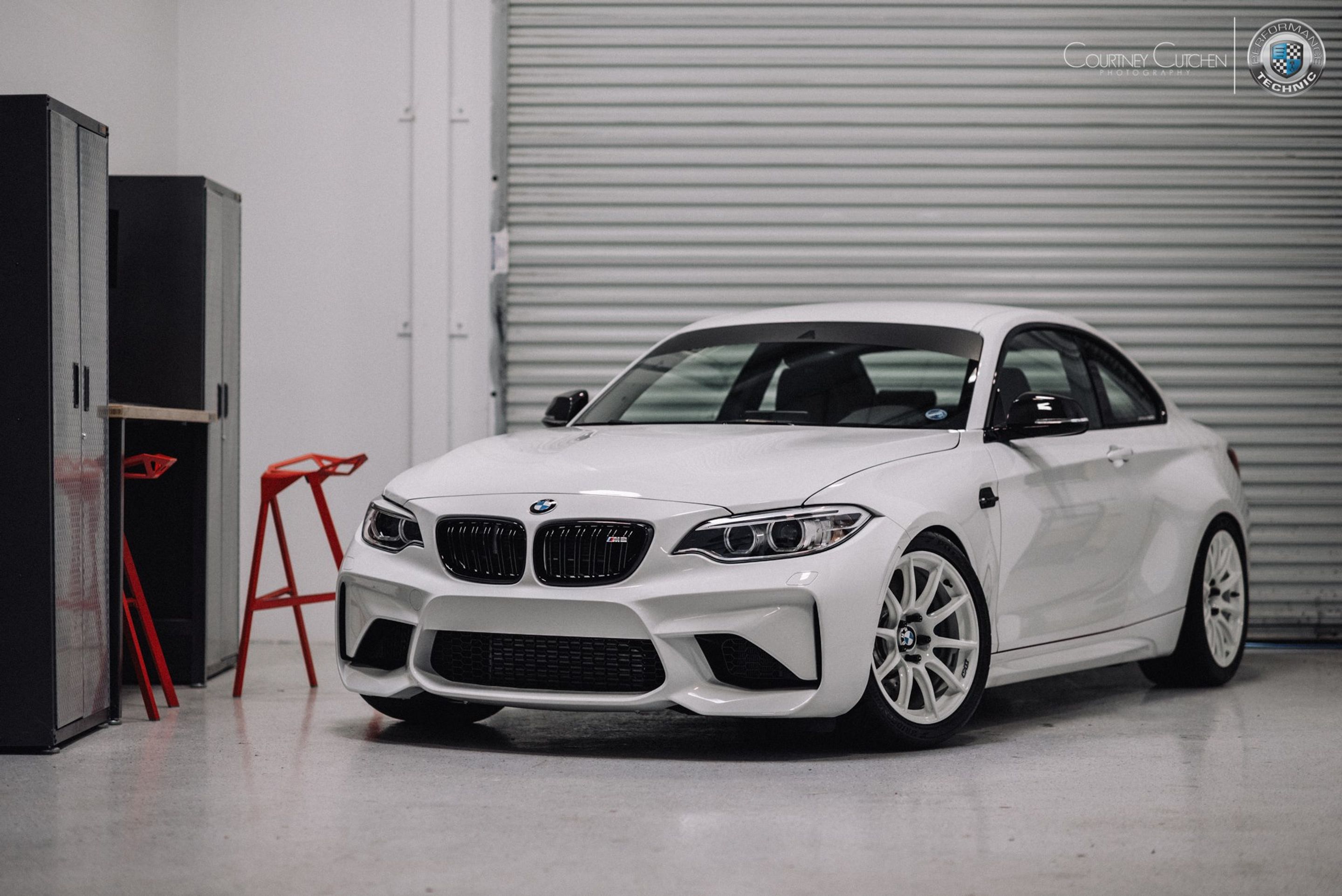 White BMW F87 M2 with 18" SM-10 Apex wheels in Custom Finish