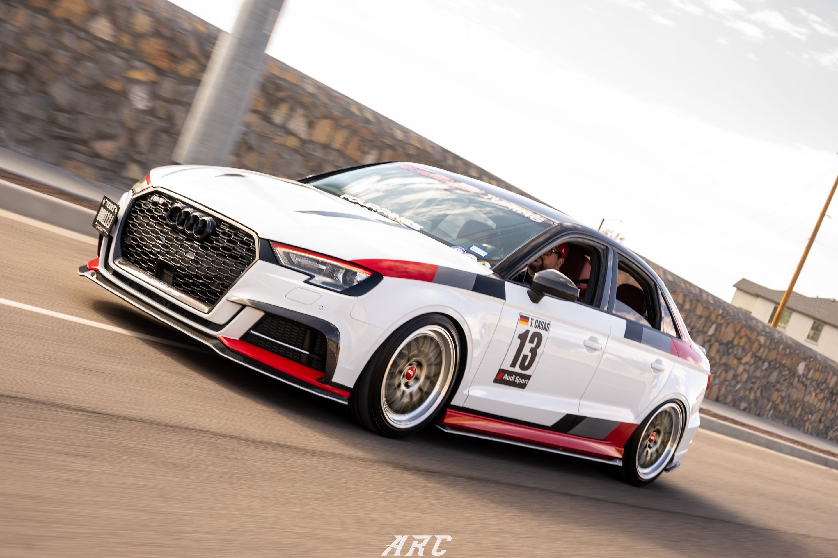 Race Livery Audi 8V A3 with 18" ML-10RT Apex wheels in Machined Lip Gloss Motorsport Gold