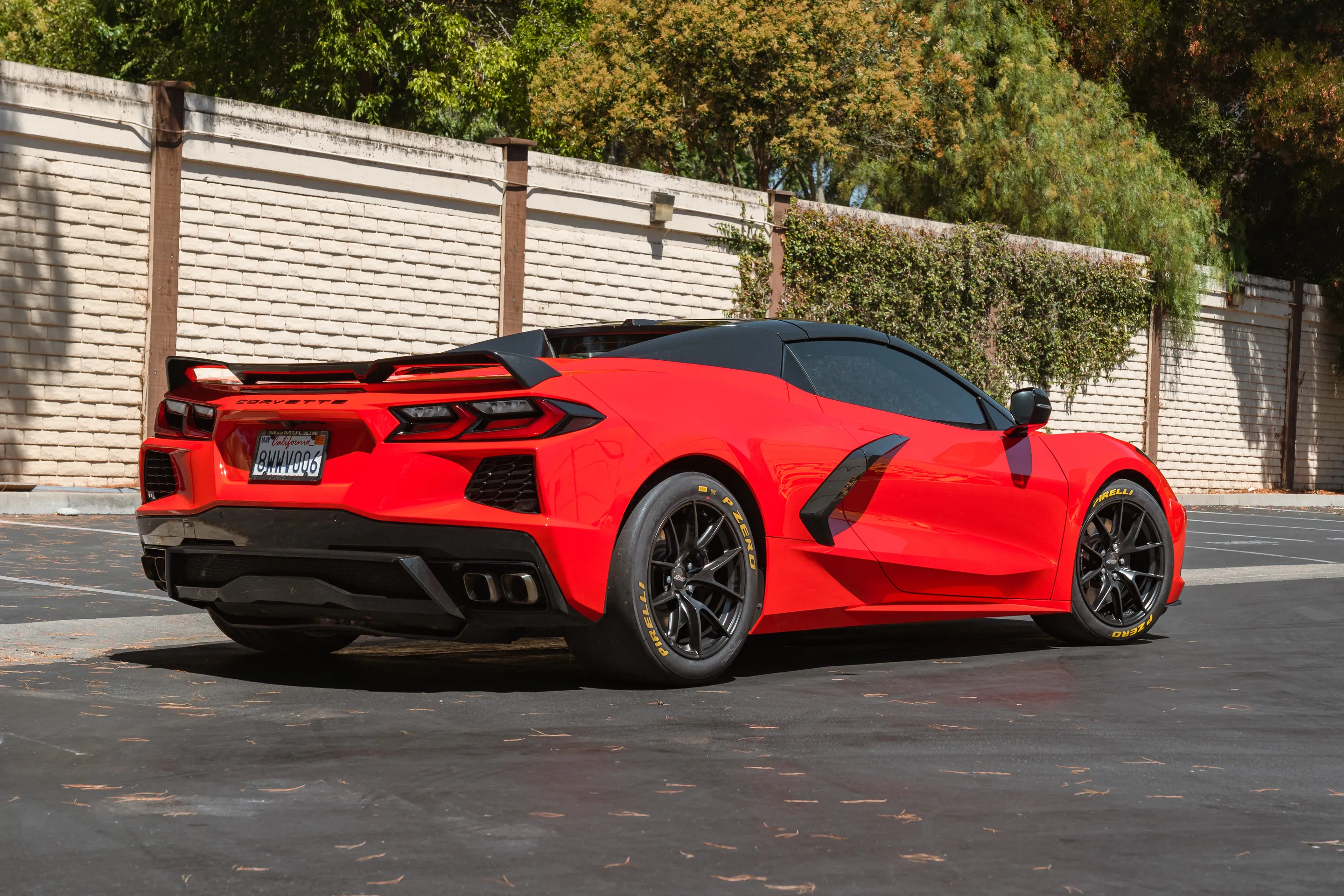 Red Chevrolet C8 Corvette Stingray/Z51 with 18" VS-5RS Apex wheels in Satin Black