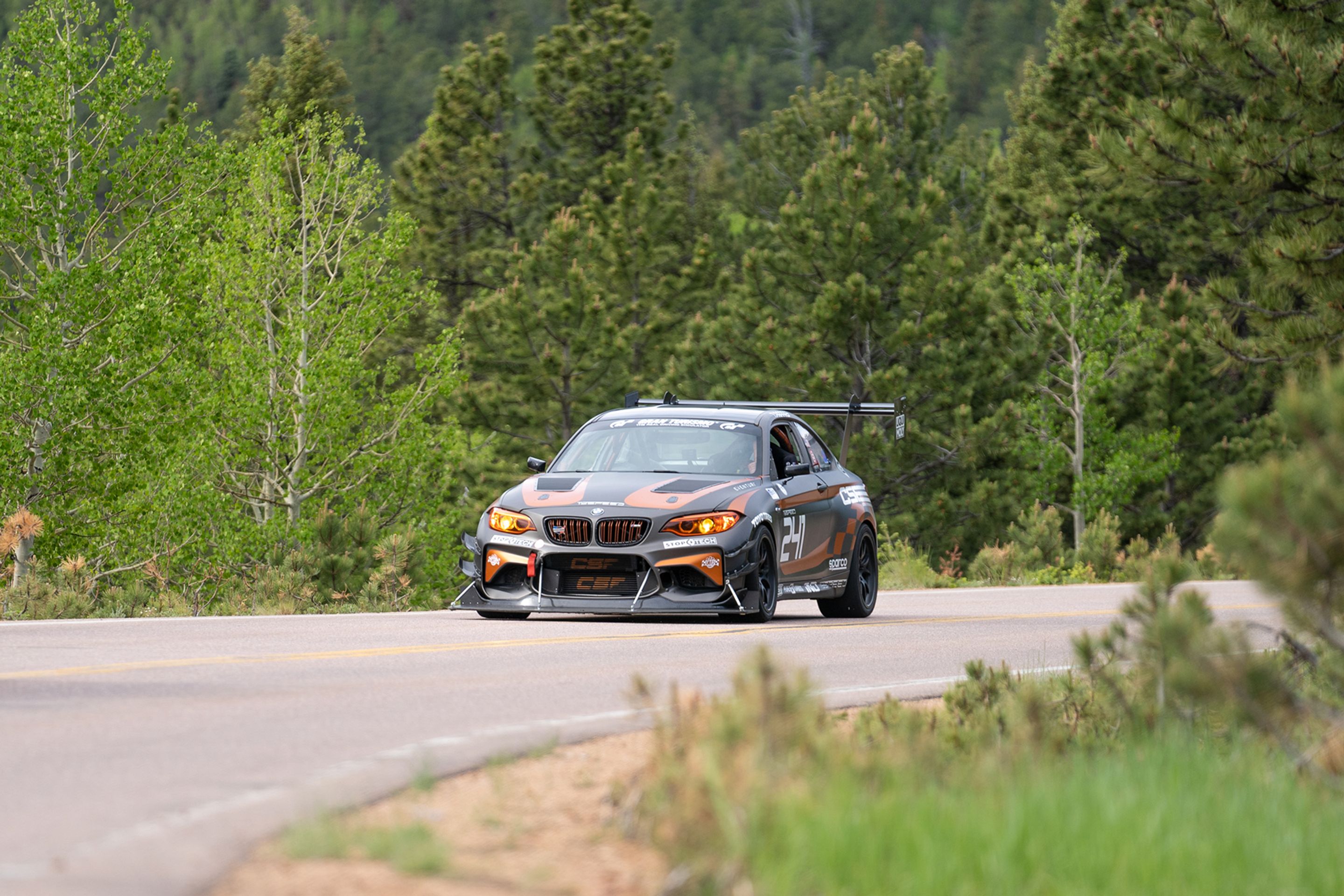 Grey BMW F87 M2 with 18" FL-5 Apex wheels in Satin Black