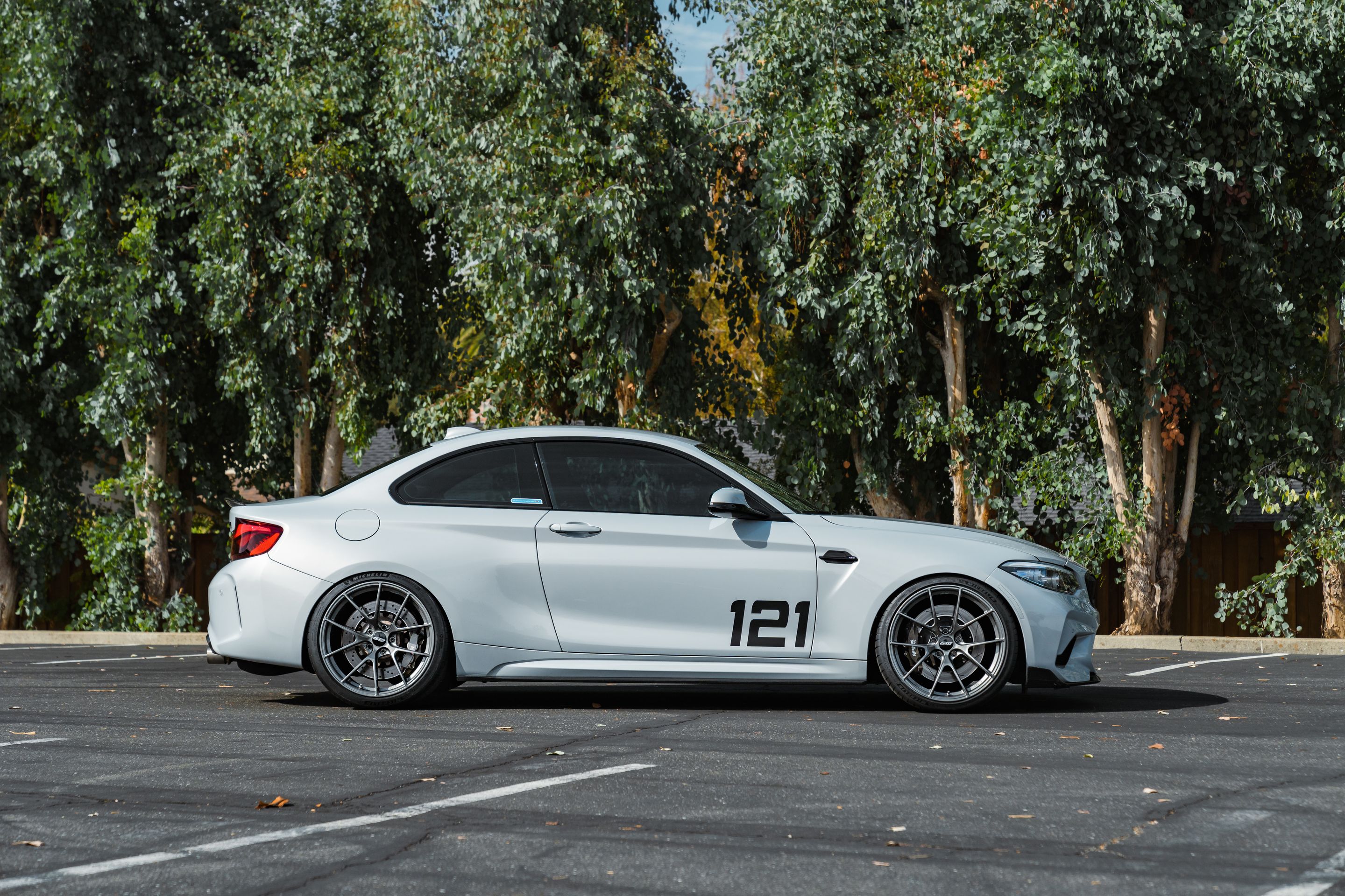 Silver BMW F87 M2 with 20" VS-5RS Apex wheels in Anthracite