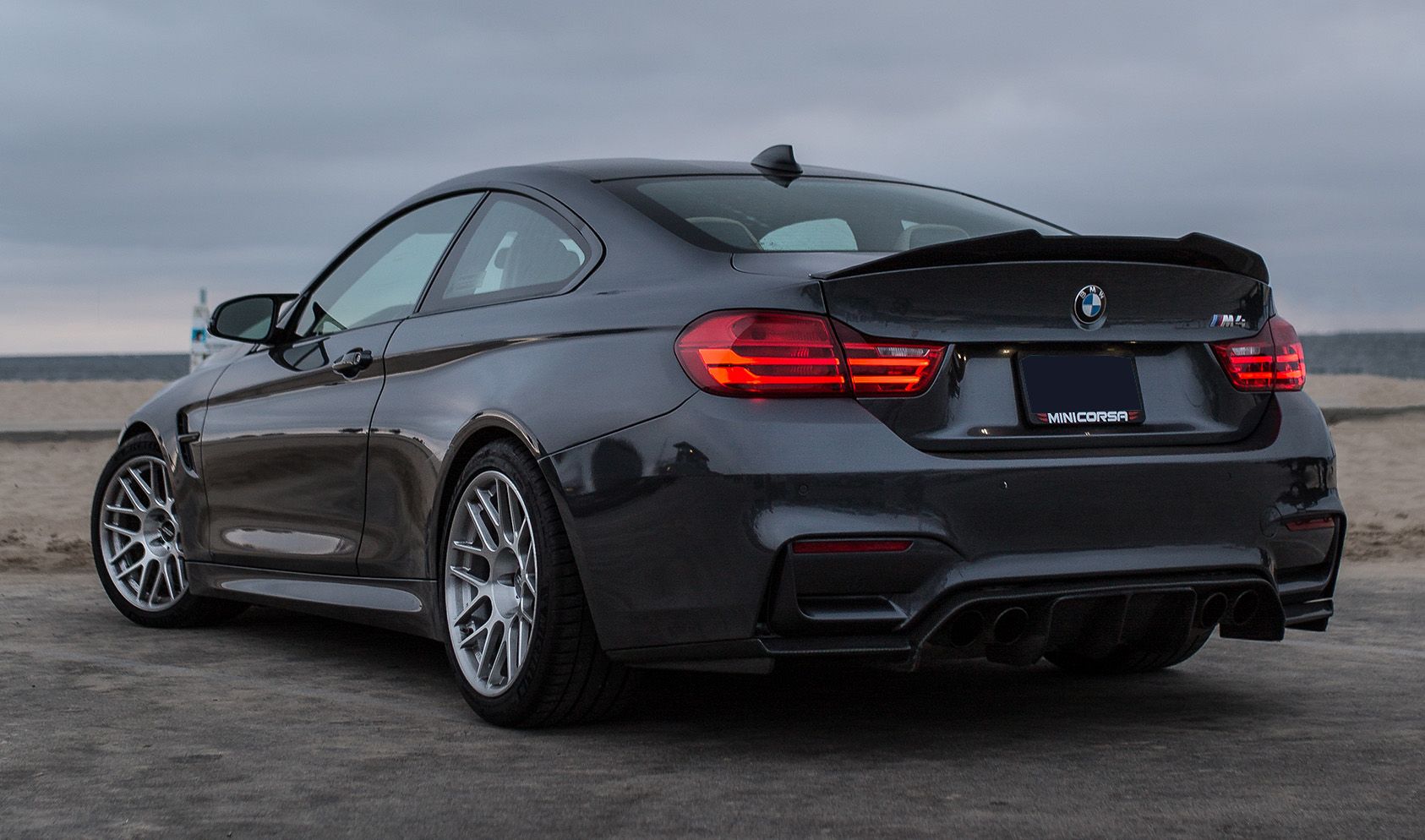 Grey BMW F82 Coupe M4 with 18" ARC-8R Apex wheels in Brushed Clear