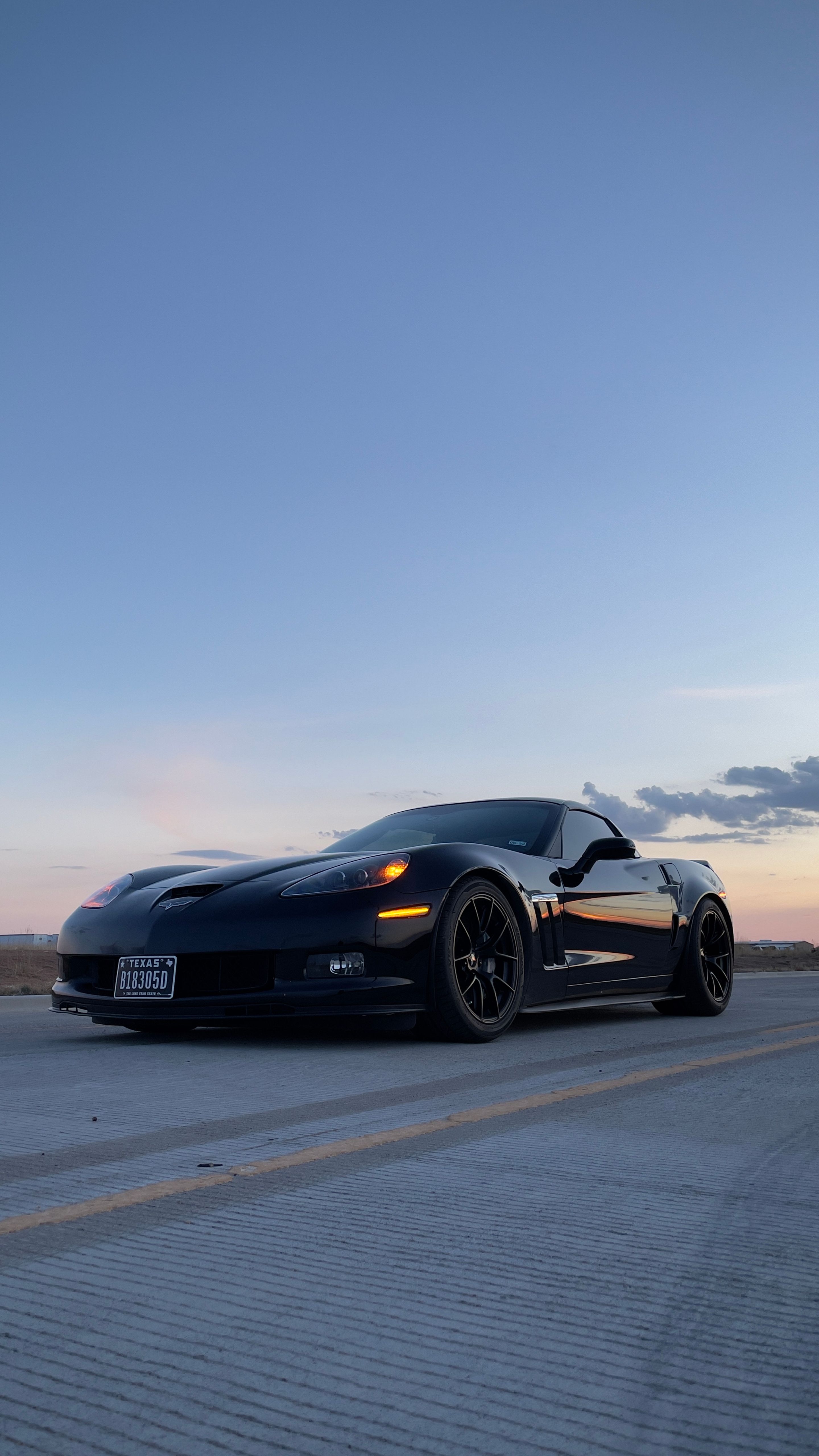 Black Chevrolet C6 Corvette Grand Sport with 18"/19" VS-5RS Apex wheels in Satin Black