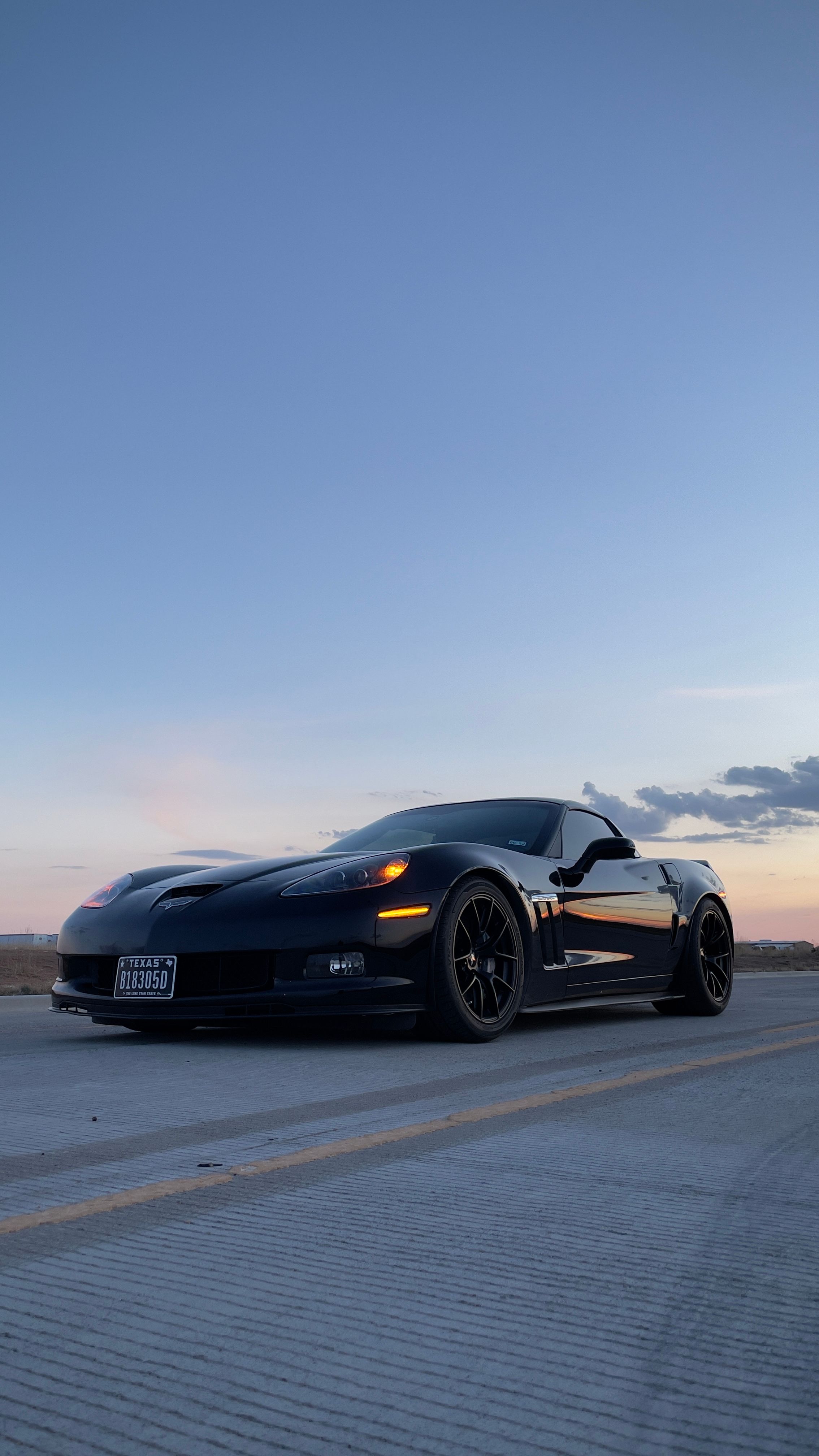 Black Chevrolet C6 Corvette Grand Sport with 18"/19" VS-5RS Apex wheels in Satin Black
