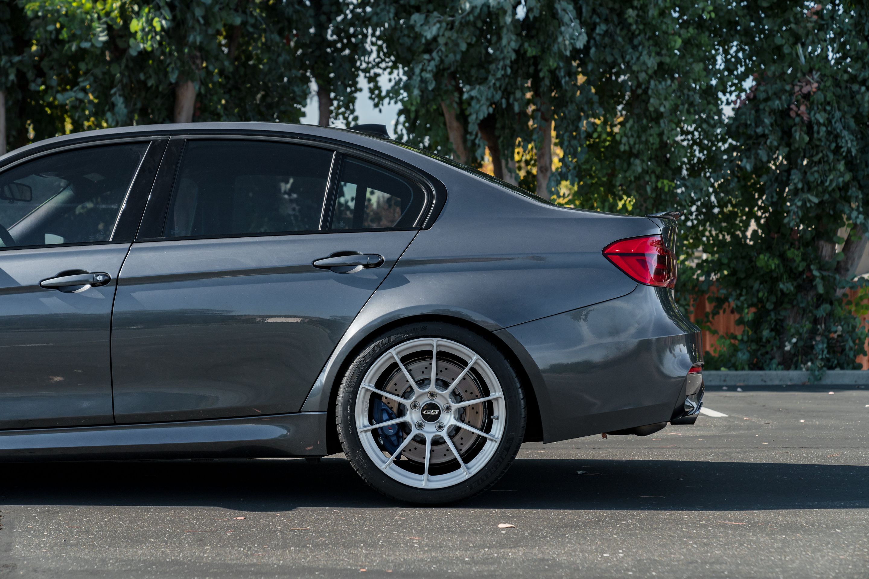 Grey BMW F80 M3 with 19" SM-10RS Apex wheels in Brushed Clear