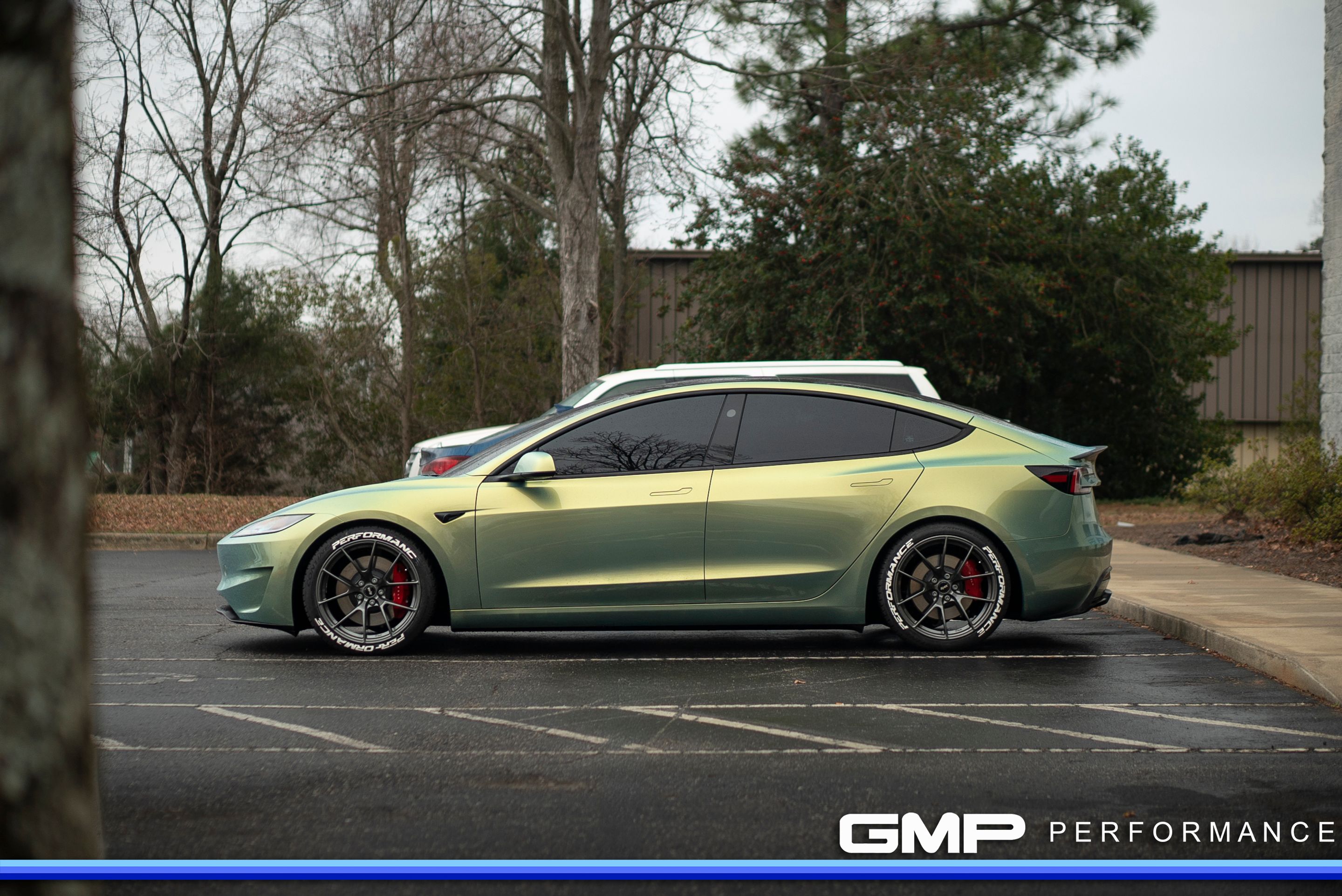 Green Tesla Model 3 with 19" VS-5RS Apex wheels in Brushed Clear
