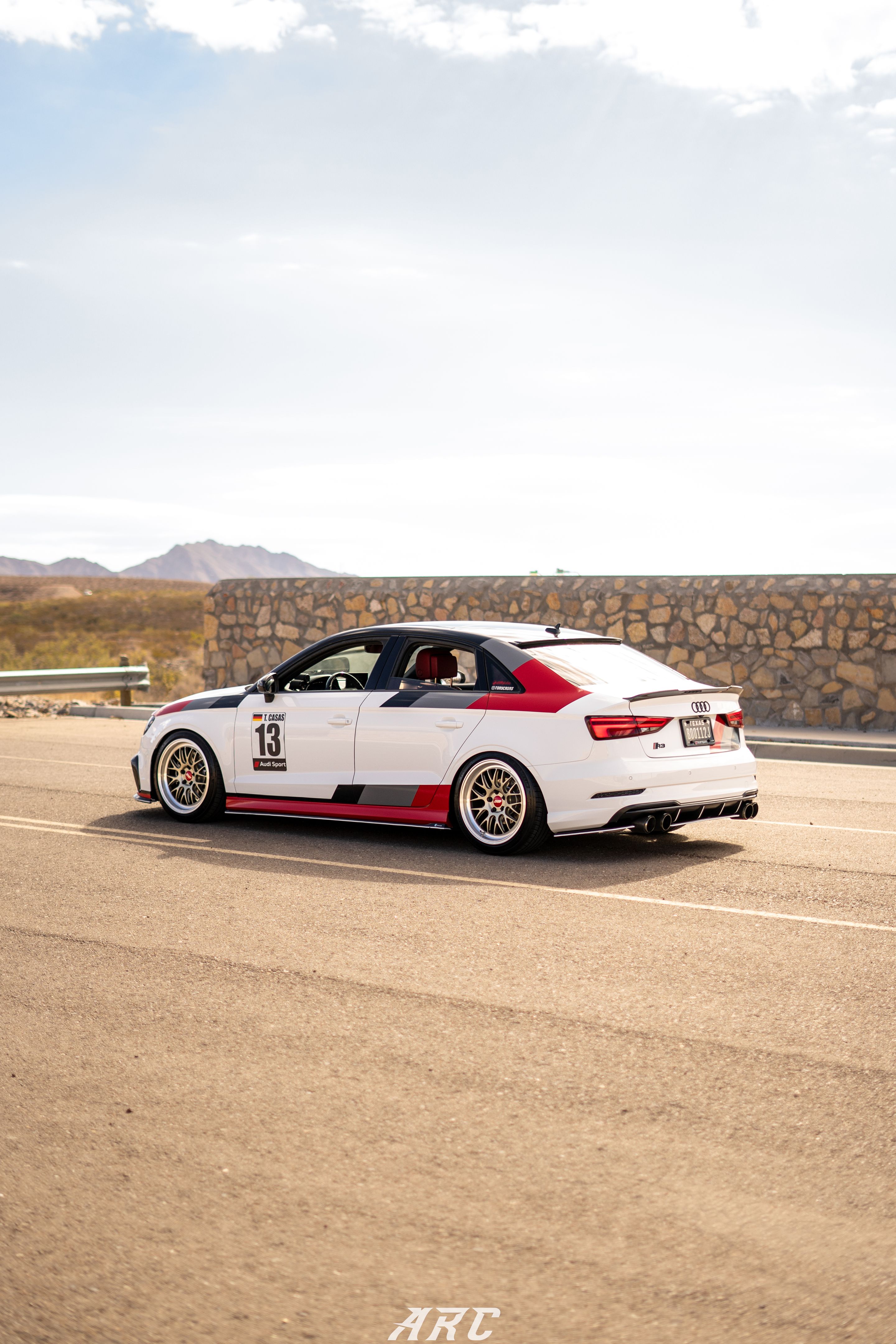 Race Livery Audi 8V A3 with 18" ML-10RT Apex wheels in Machined Lip Gloss Motorsport Gold