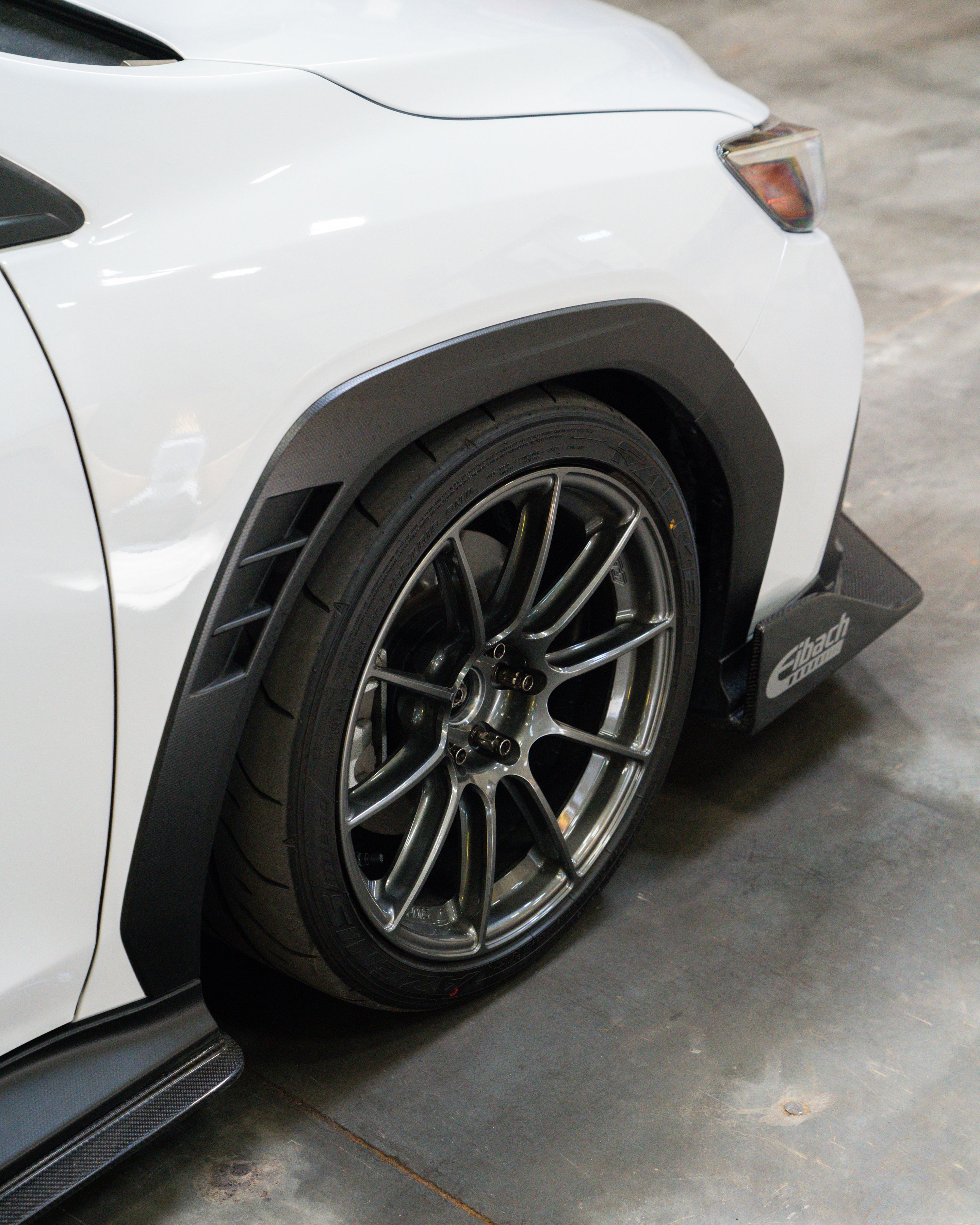 White Subaru VB WRX with 18" SM-10RS Apex wheels in Anthracite