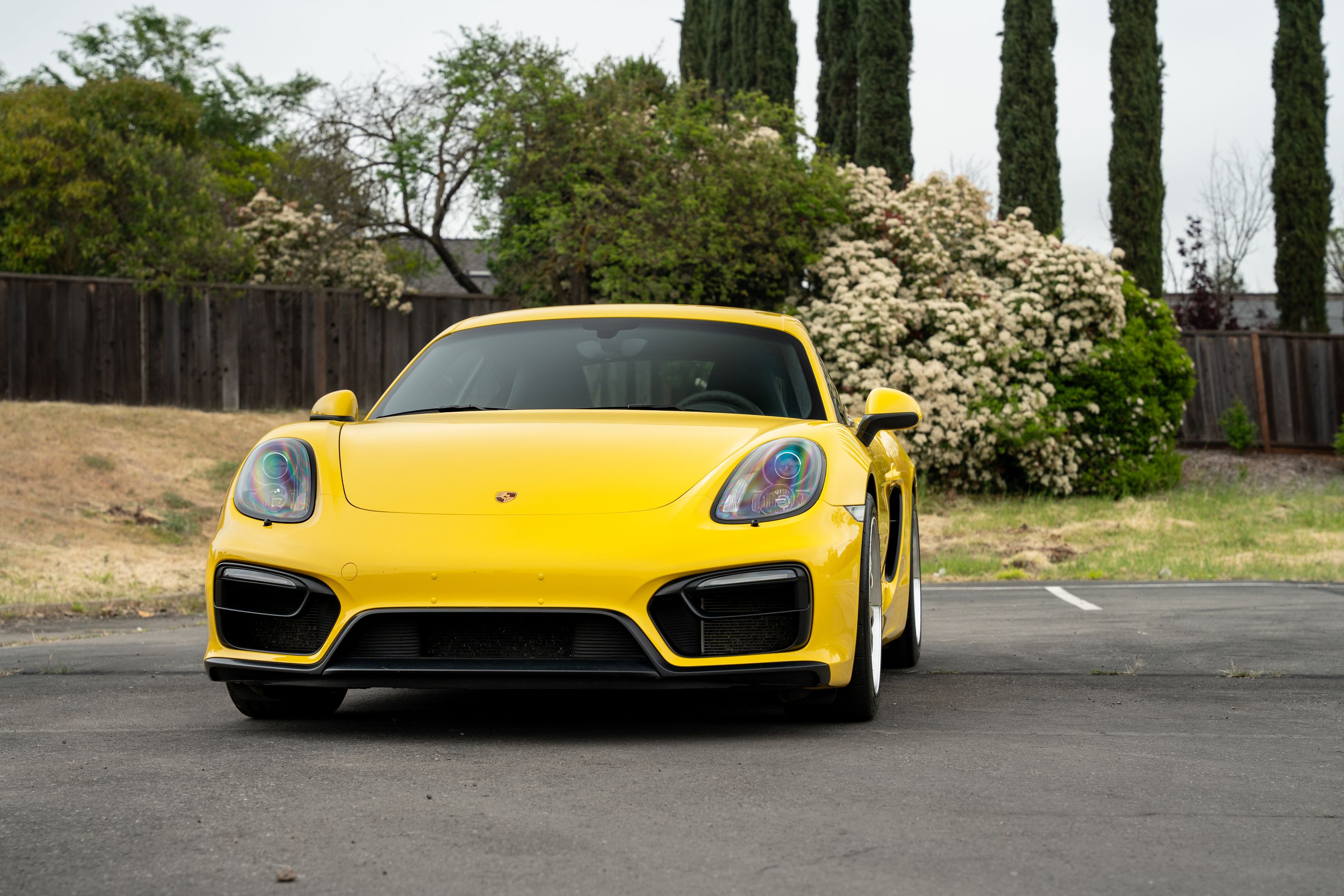 Yellow Porsche 981 Cayman GTS with 18" ML-10RT Apex wheels in Machined Lip Gloss Motorsport Gold
