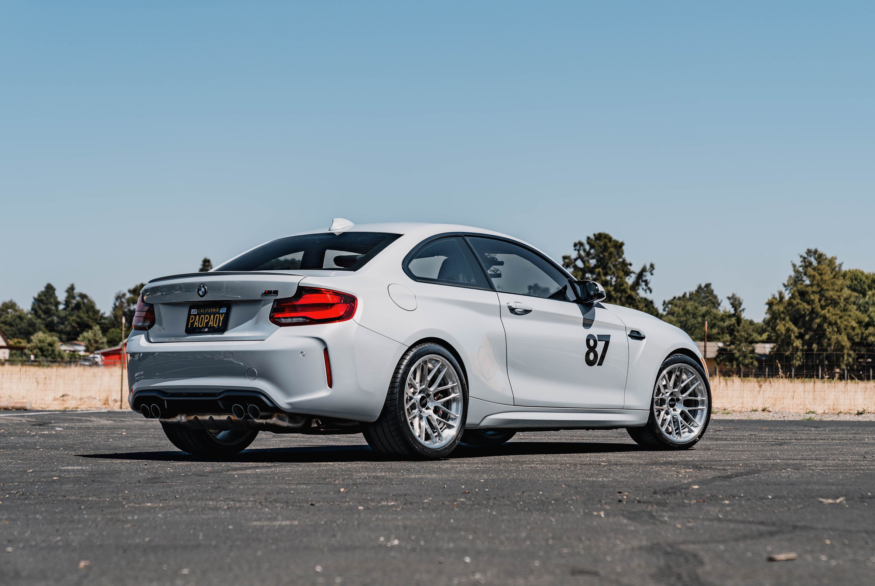 Silver BMW F87 M2 with 19" ARC-8RT Apex wheels in Brushed Clear