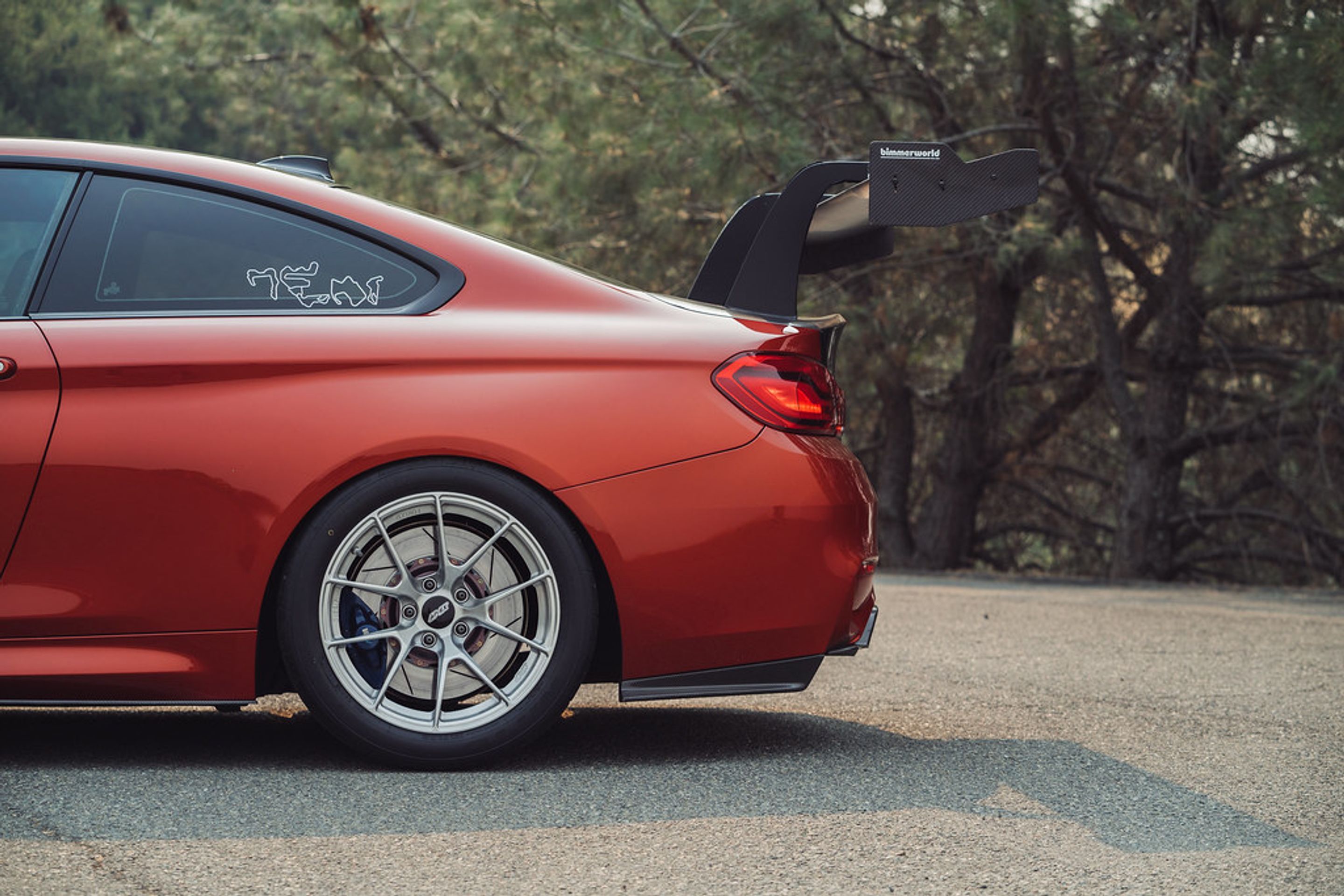 Orange BMW F82 Coupe M4 with 18" VS-5RS Apex wheels in Brushed Clear
