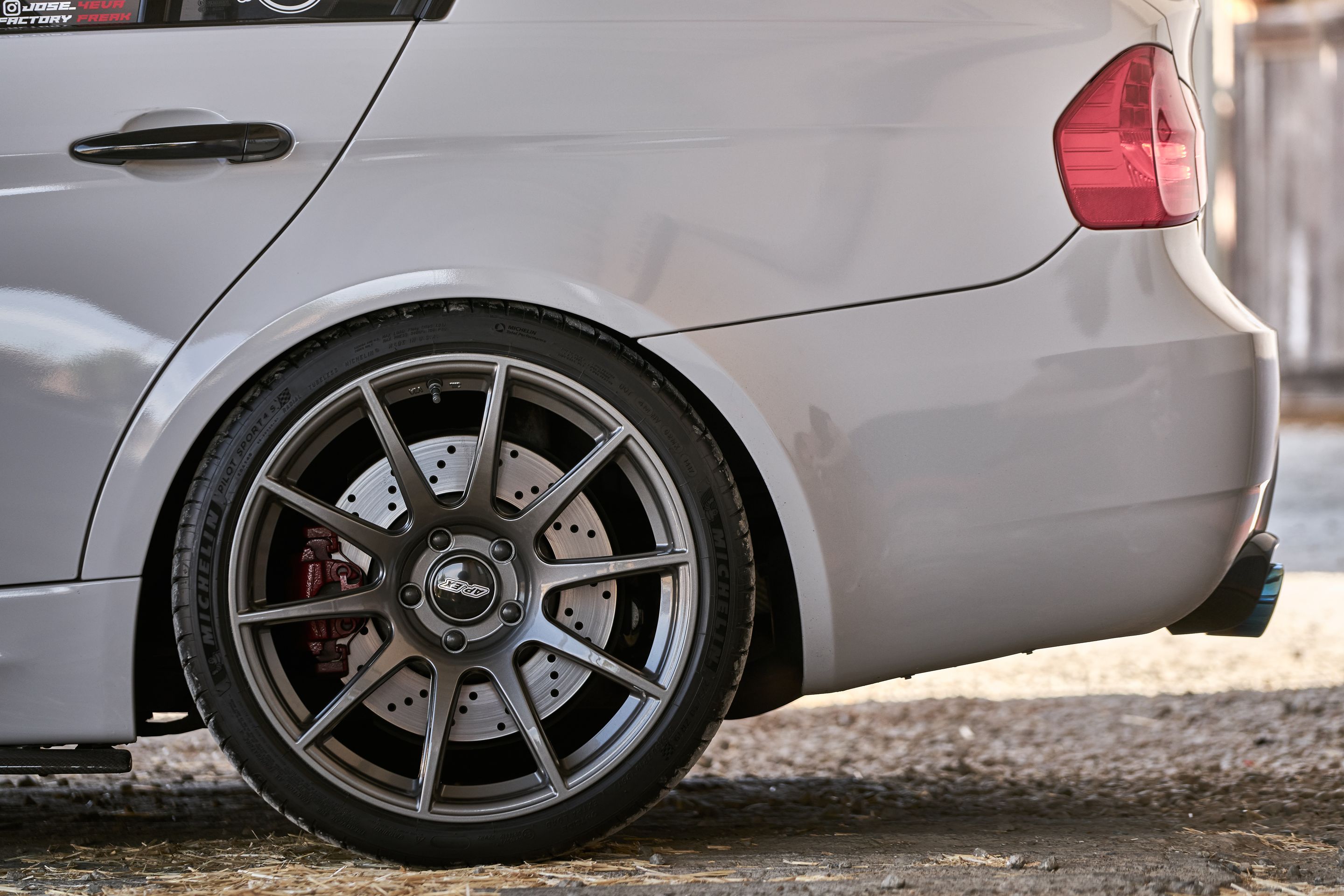 Grey BMW E90 Sedan M3 with 19" SM-10 Apex wheels in Satin Black