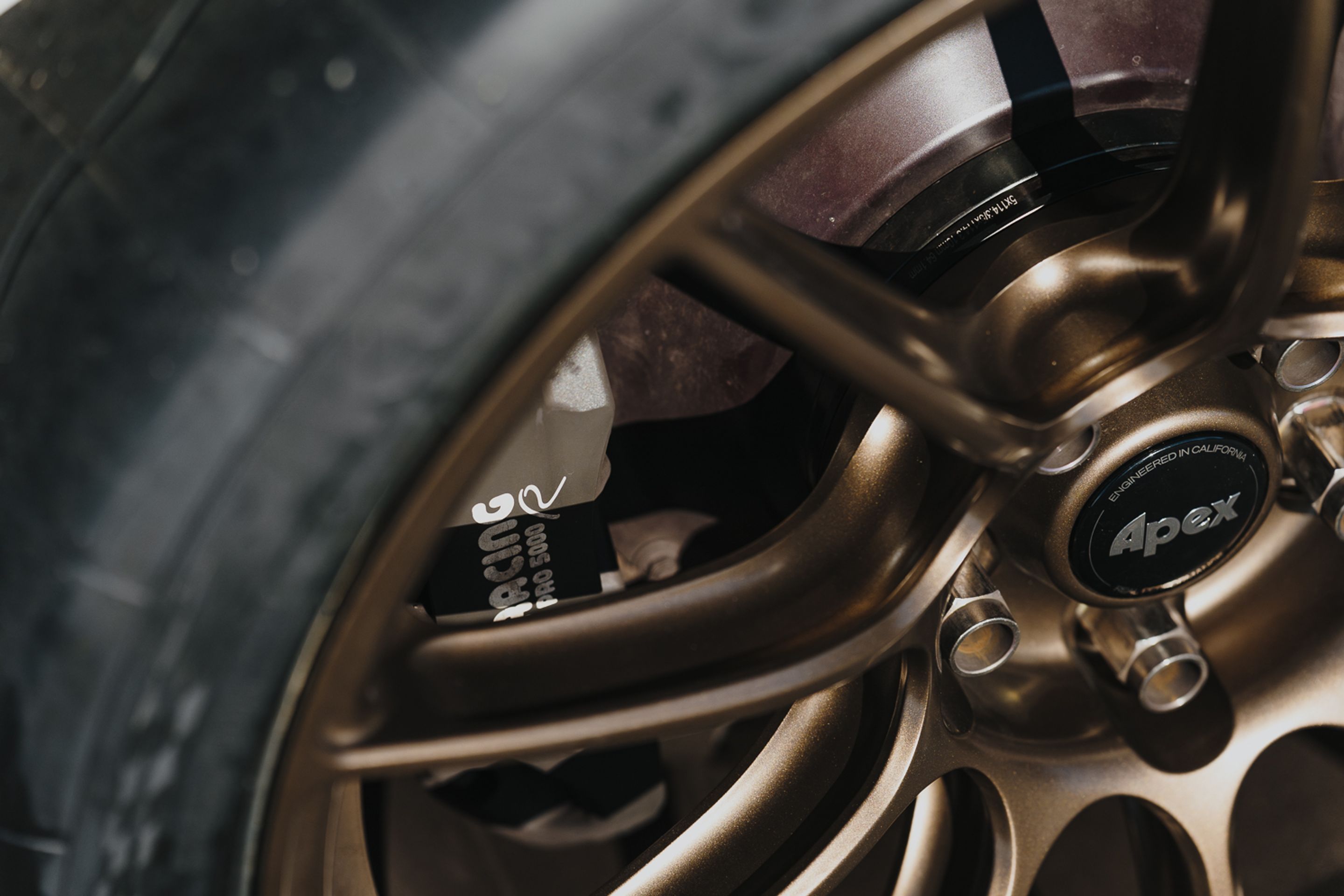 White Tesla Model 3 with 19" SM-10RS Apex wheels in Satin Bronze