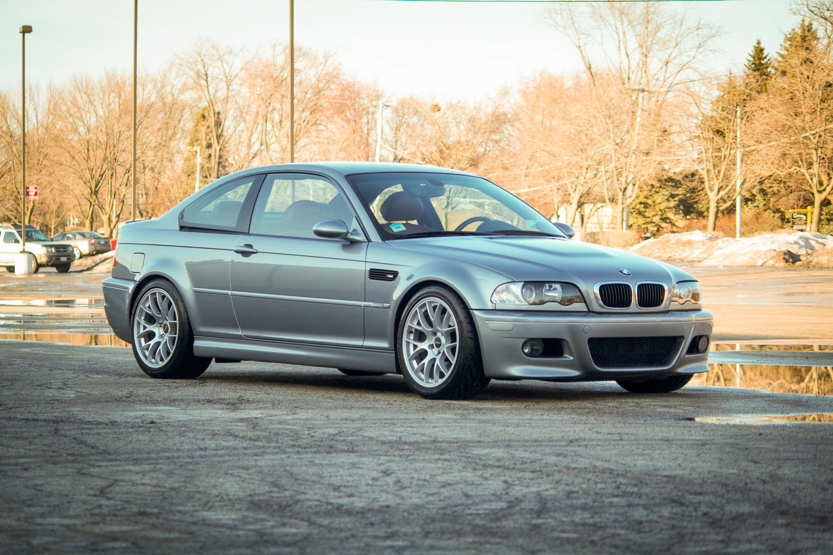 Silver BMW E46 M3 with 18" EC-7 Apex wheels in Race Silver