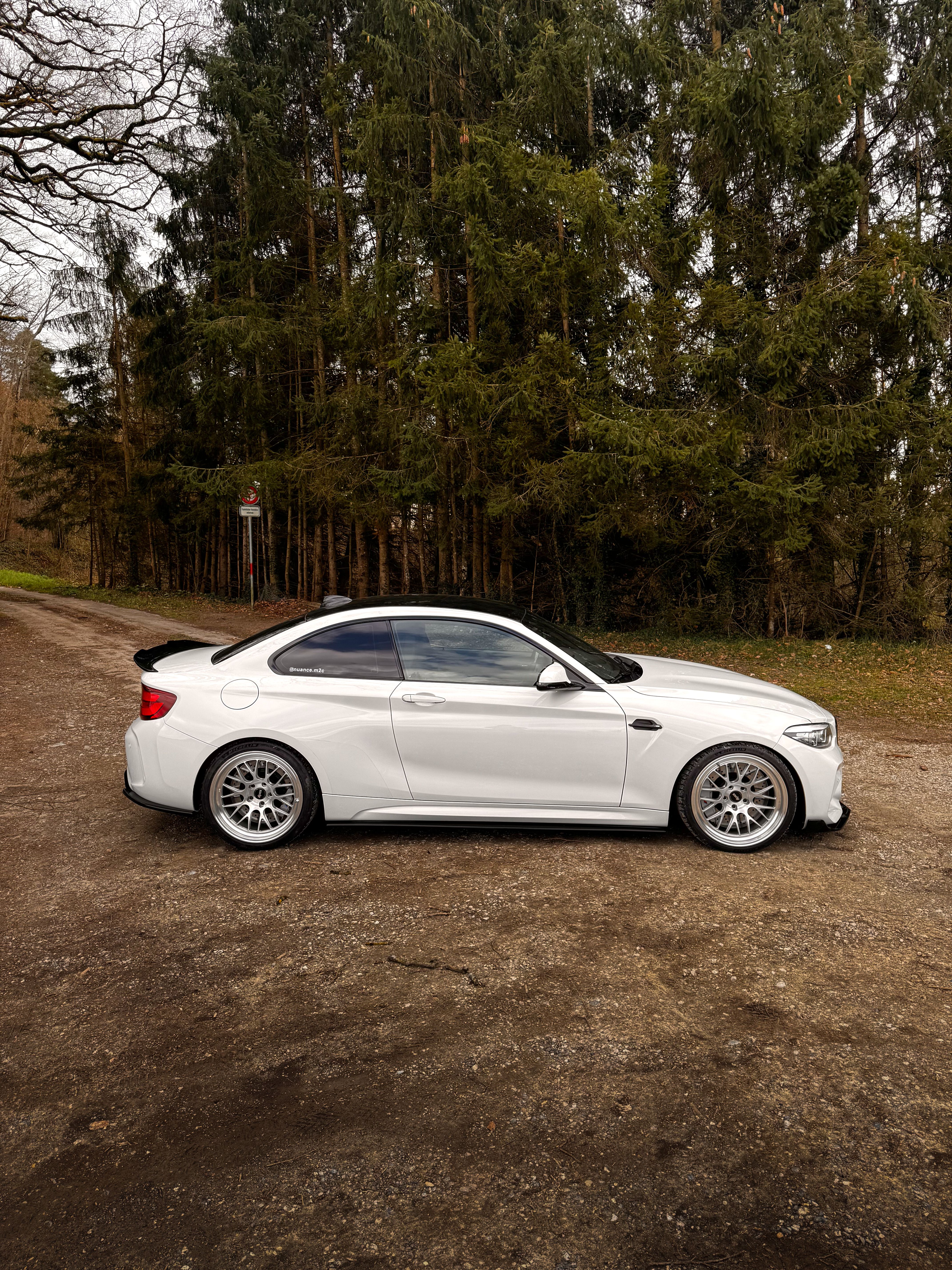 White BMW F87 M2 with 19" ML-10RT Apex wheels in Machined Lip Brushed Clear