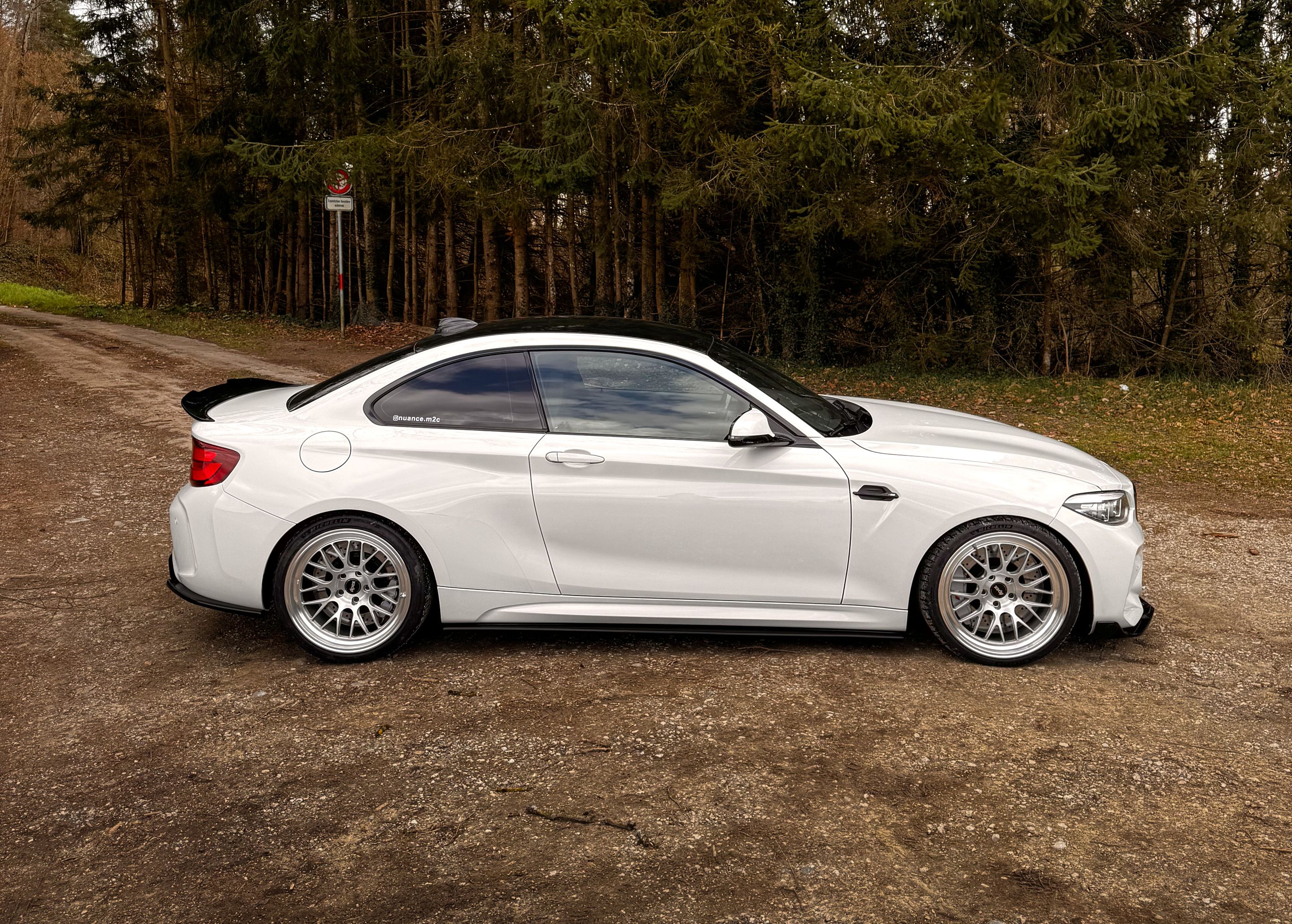 White BMW F87 M2 with 19" ML-10RT Apex wheels in Machined Lip Brushed Clear