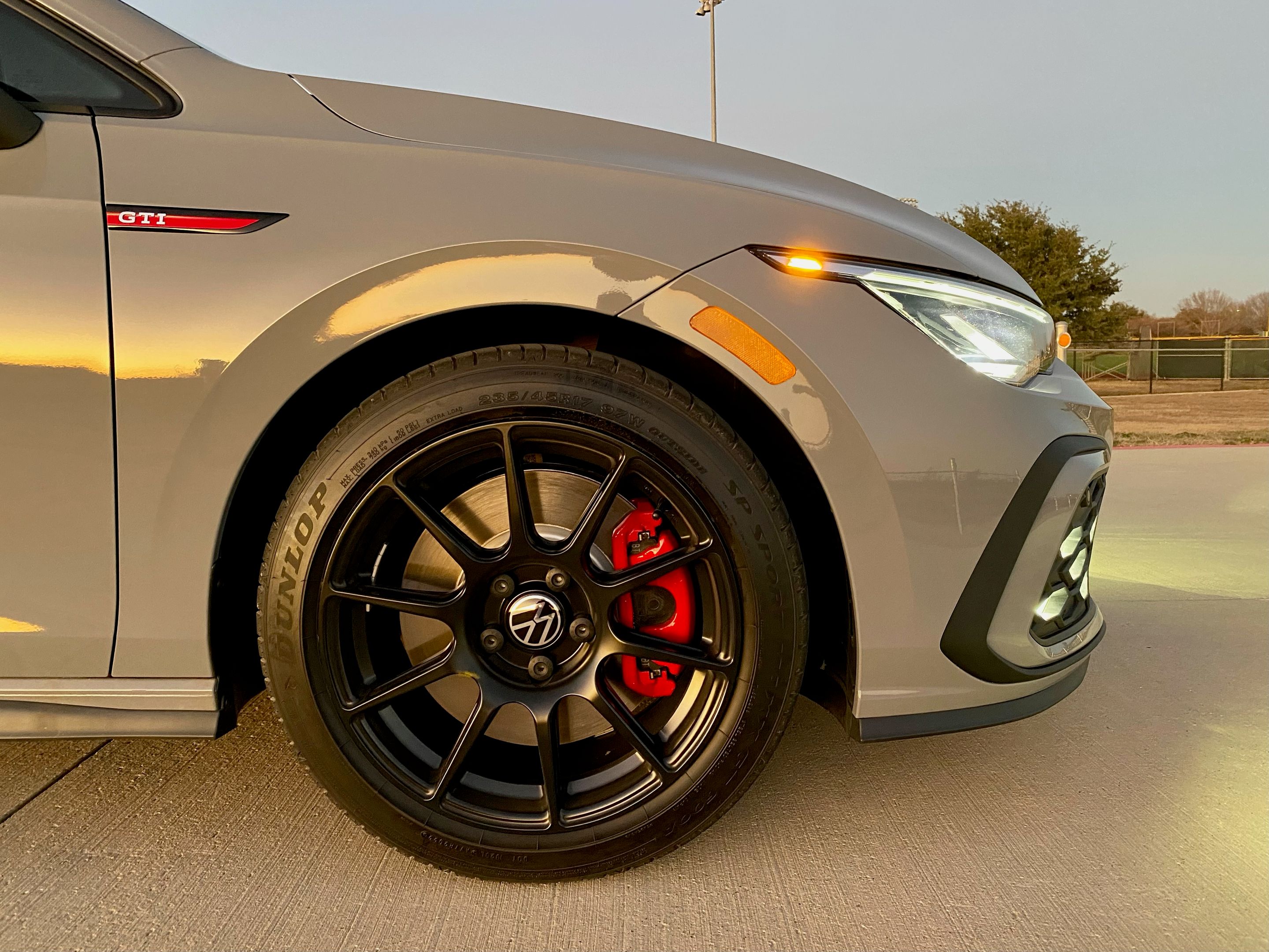 Grey VW MK8 GTI with 17" SM-10 Apex wheels in Satin Black