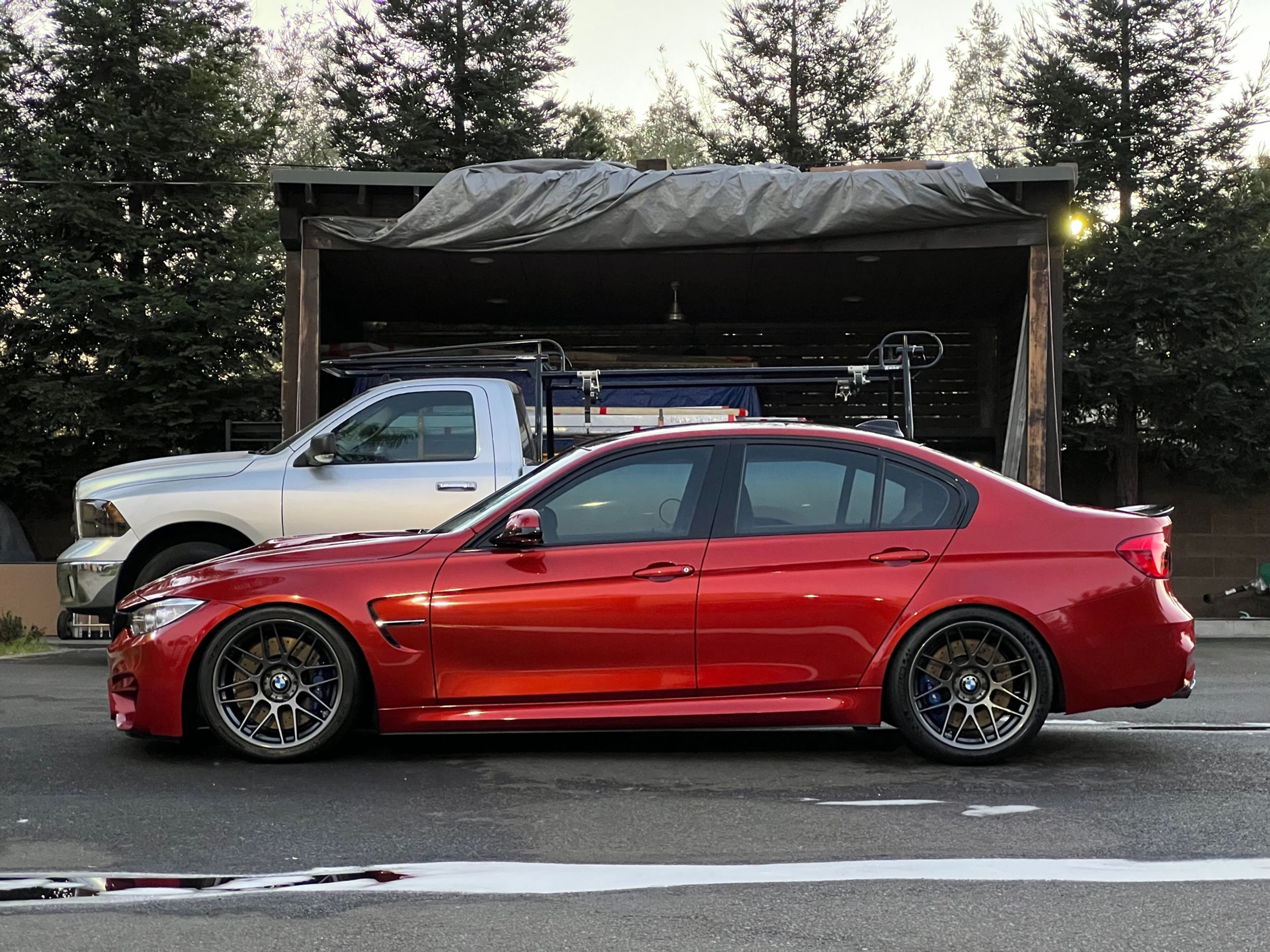 Orange BMW F80 M3 with 19" ARC-8 Apex wheels in Anthracite
