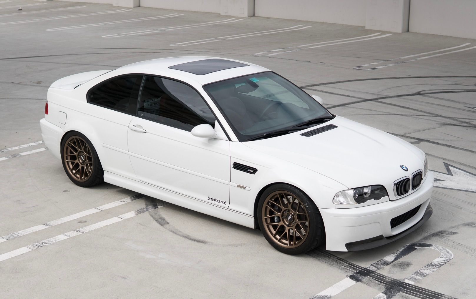 White BMW E46 M3 with 18" ARC-8 Apex wheels in Satin Bronze
