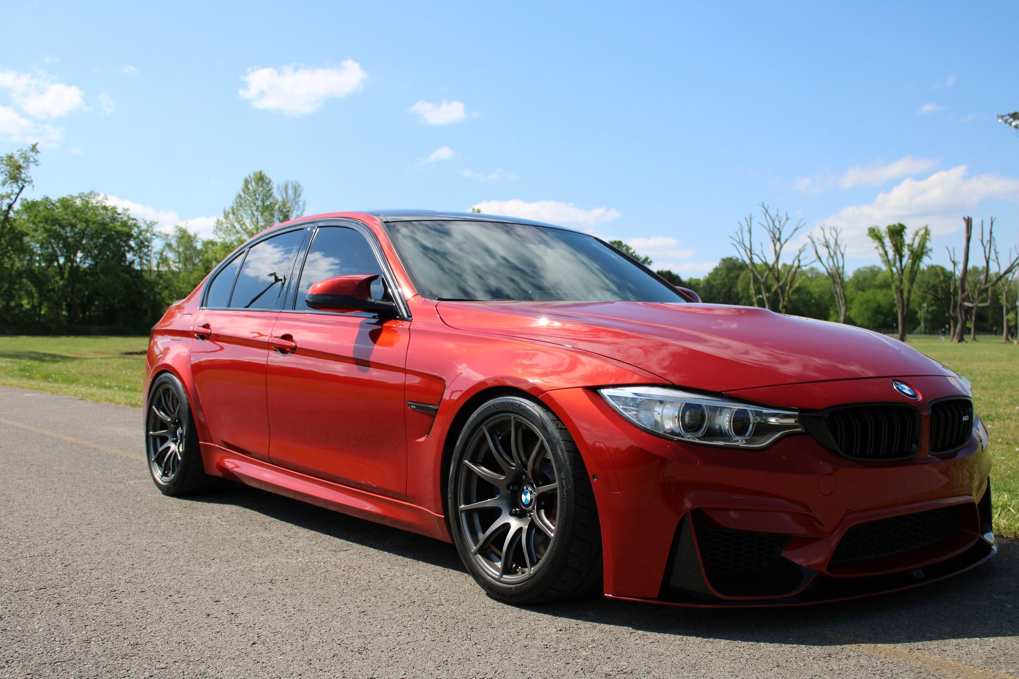 Orange BMW F80 M3 with 18" SM-10 Apex wheels in Anthracite