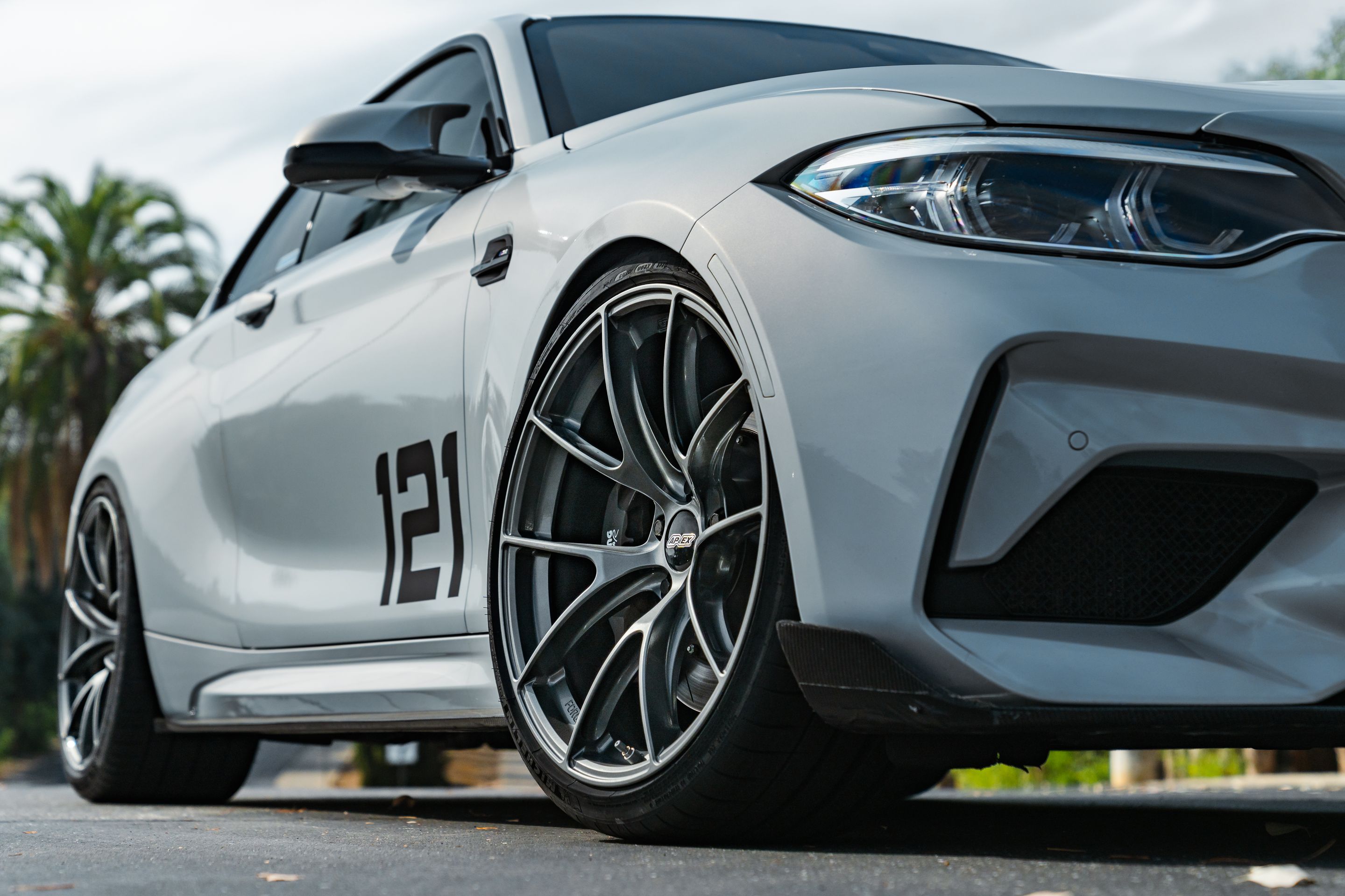 Silver BMW F87 M2 with 20" VS-5RS Apex wheels in Anthracite