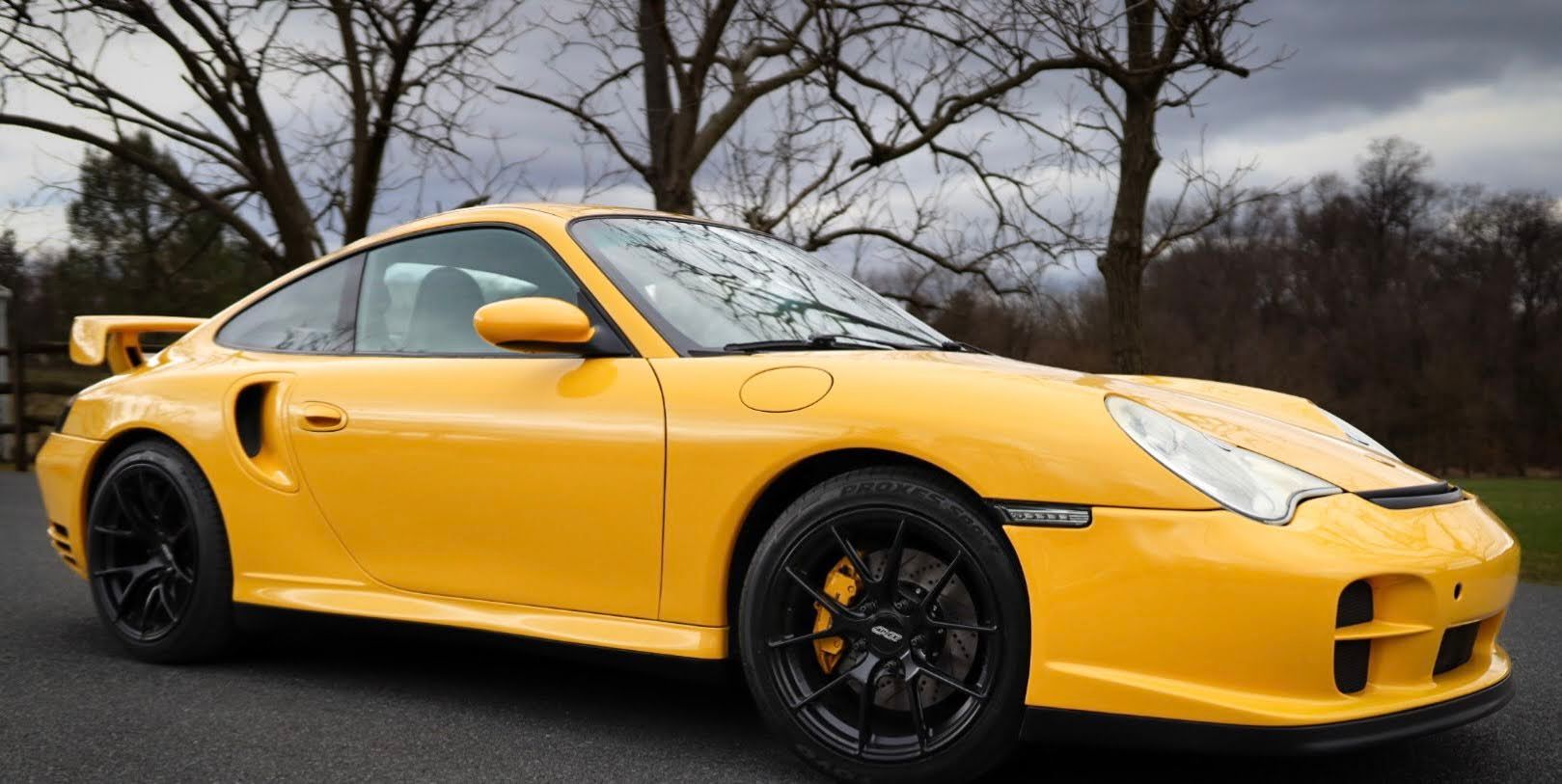 Yellow Porsche 911 996 Turbo with 18" VS-5RS Apex wheels in Satin Black