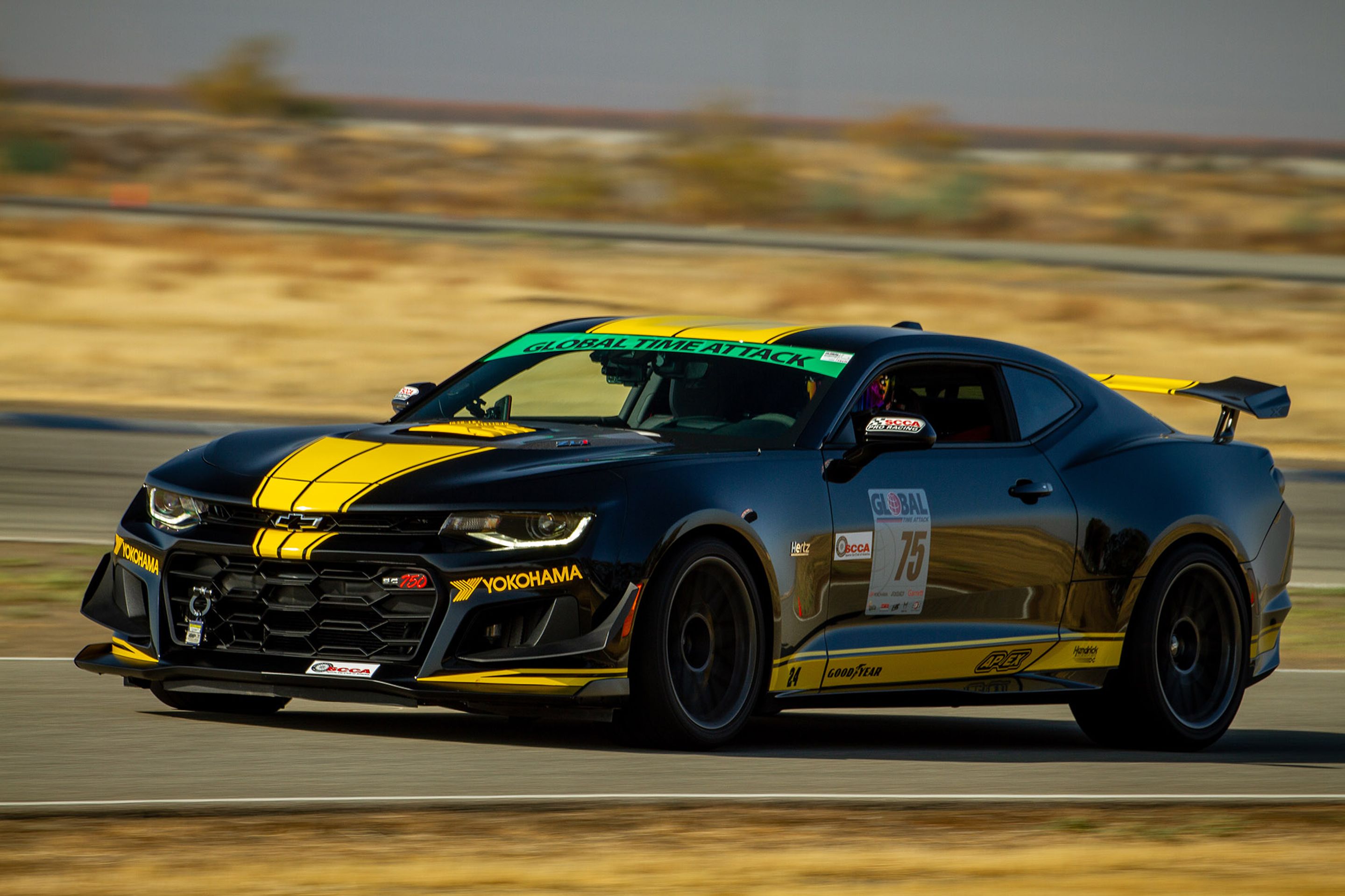 Black Chevrolet 6th Gen Camaro ZL1 1LE with 19" ARC-8 Apex wheels in Anthracite