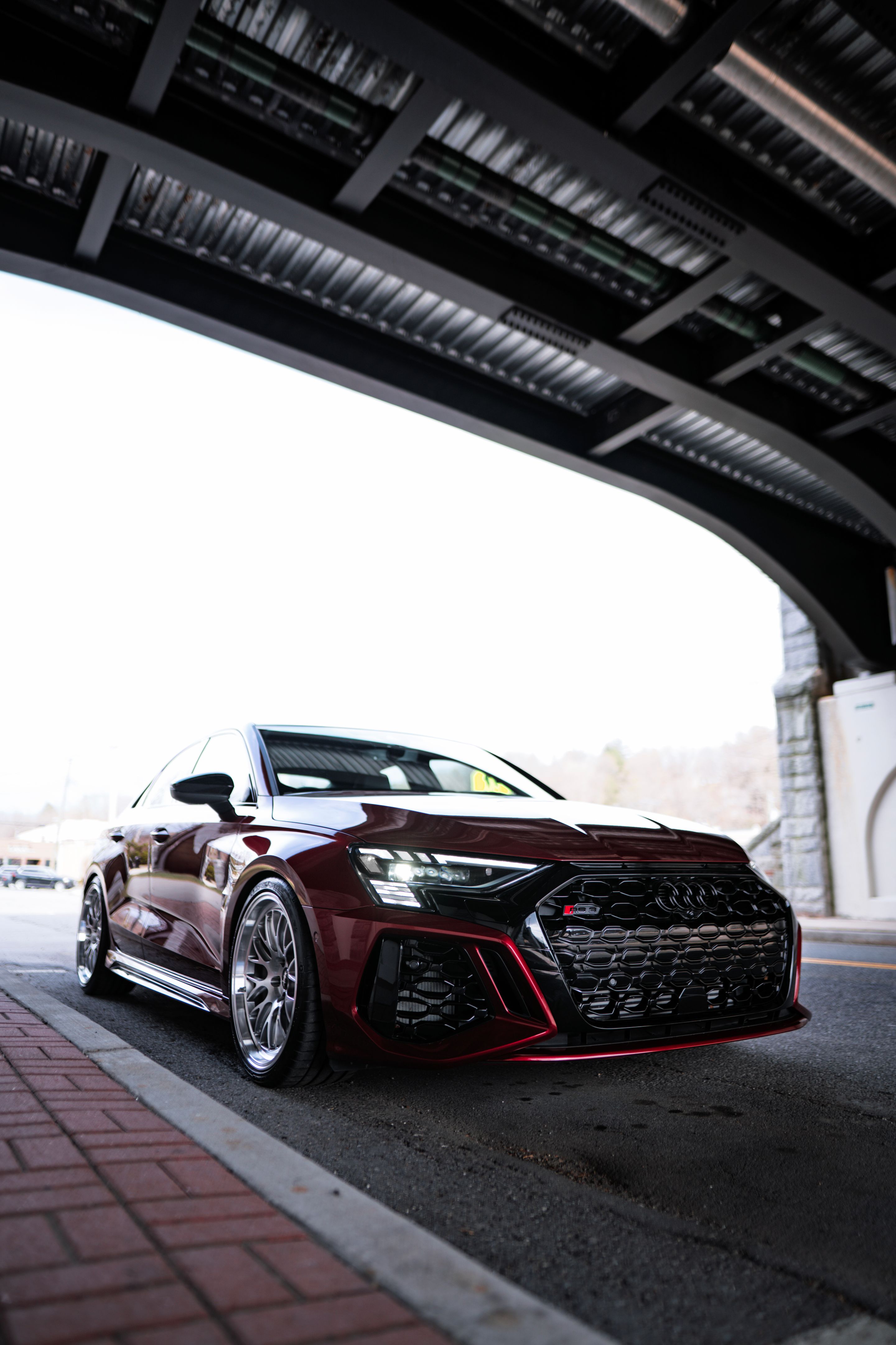 Red Audi 8Y RS 3 with 19" ML-10RT Apex wheels in Machined Lip Brushed Clear