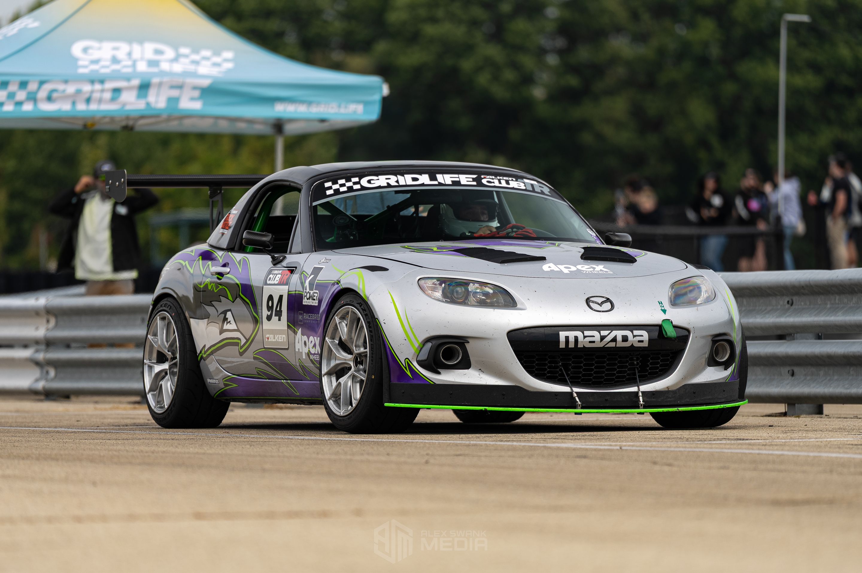 Silver Mazda NC MX-5 Miata with 17" VS-5RS Apex wheels in Brushed Clear