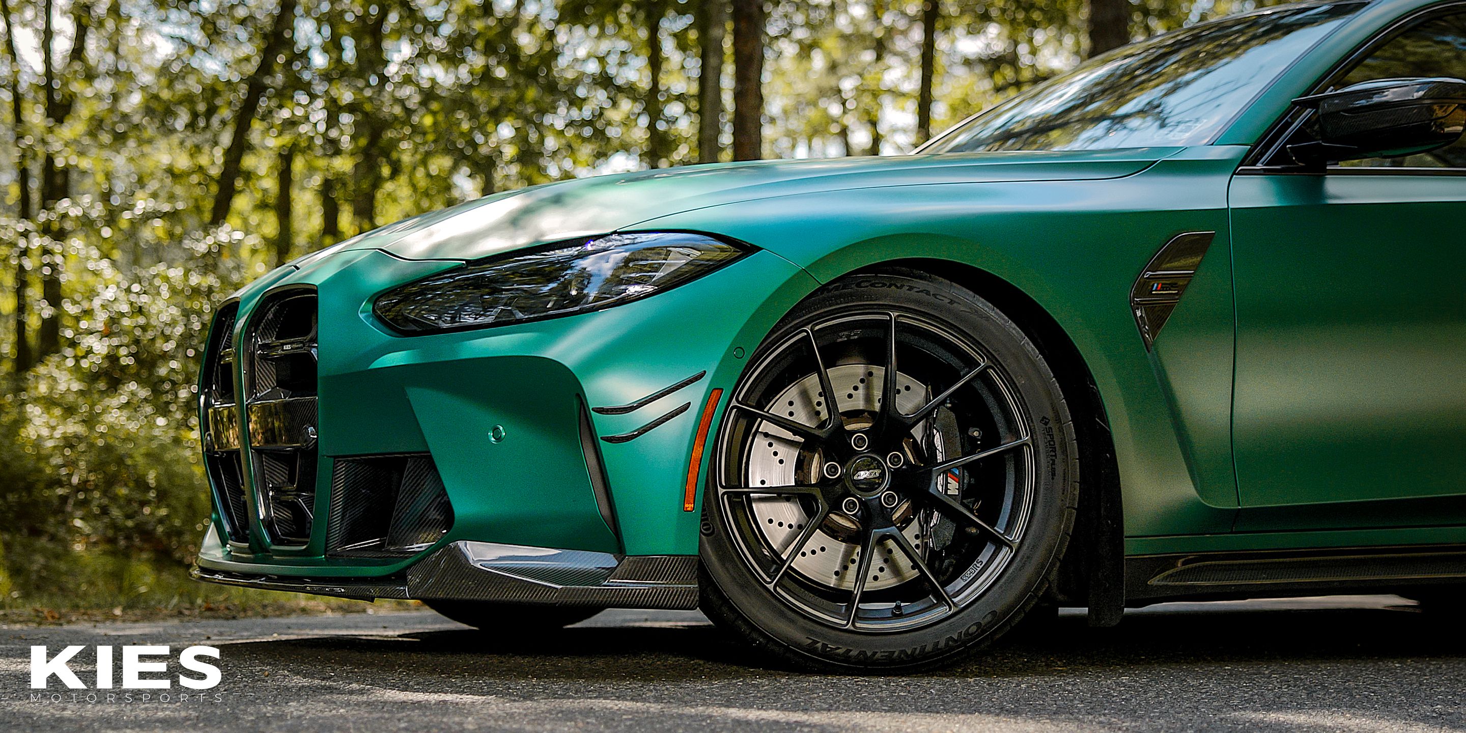 Green BMW G80 M3 with 19" VS-5RS Apex wheels in Satin Black
