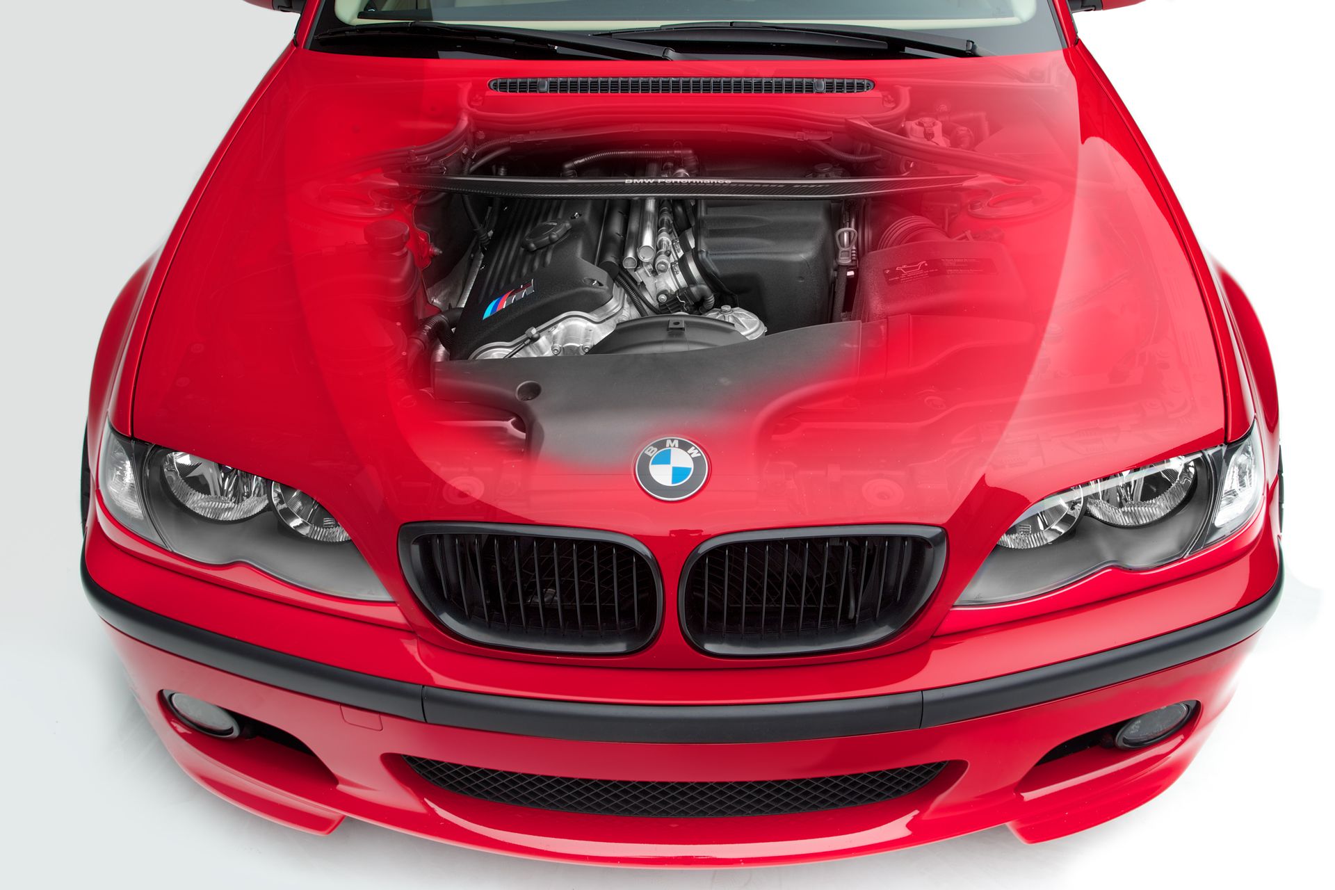 Red BMW E46 3 Series with 18" EC-7 Apex wheels in Race Silver