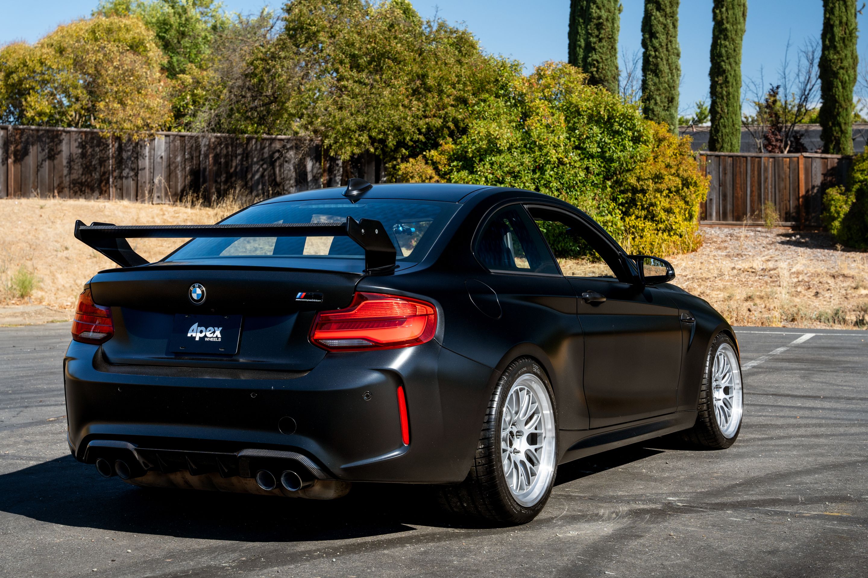 Black BMW F87 M2 with 19" ML-10RT Apex wheels in Machined Lip Race Silver