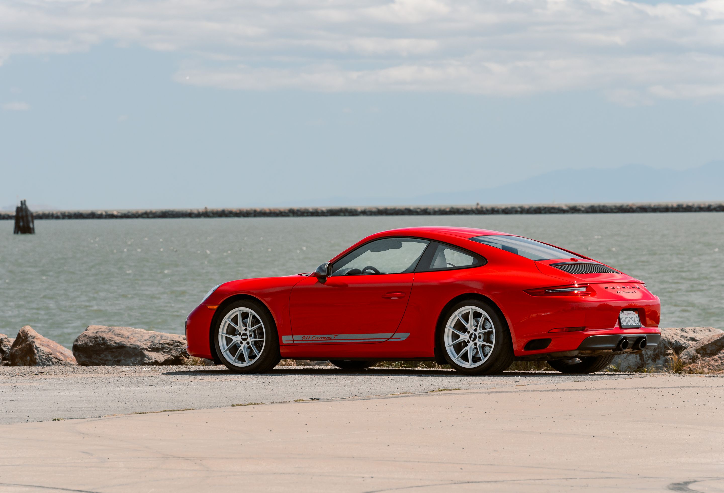 Red Porsche 911 991.2 Carrera T with 19" VS-5RS Apex wheels in Brushed Clear
