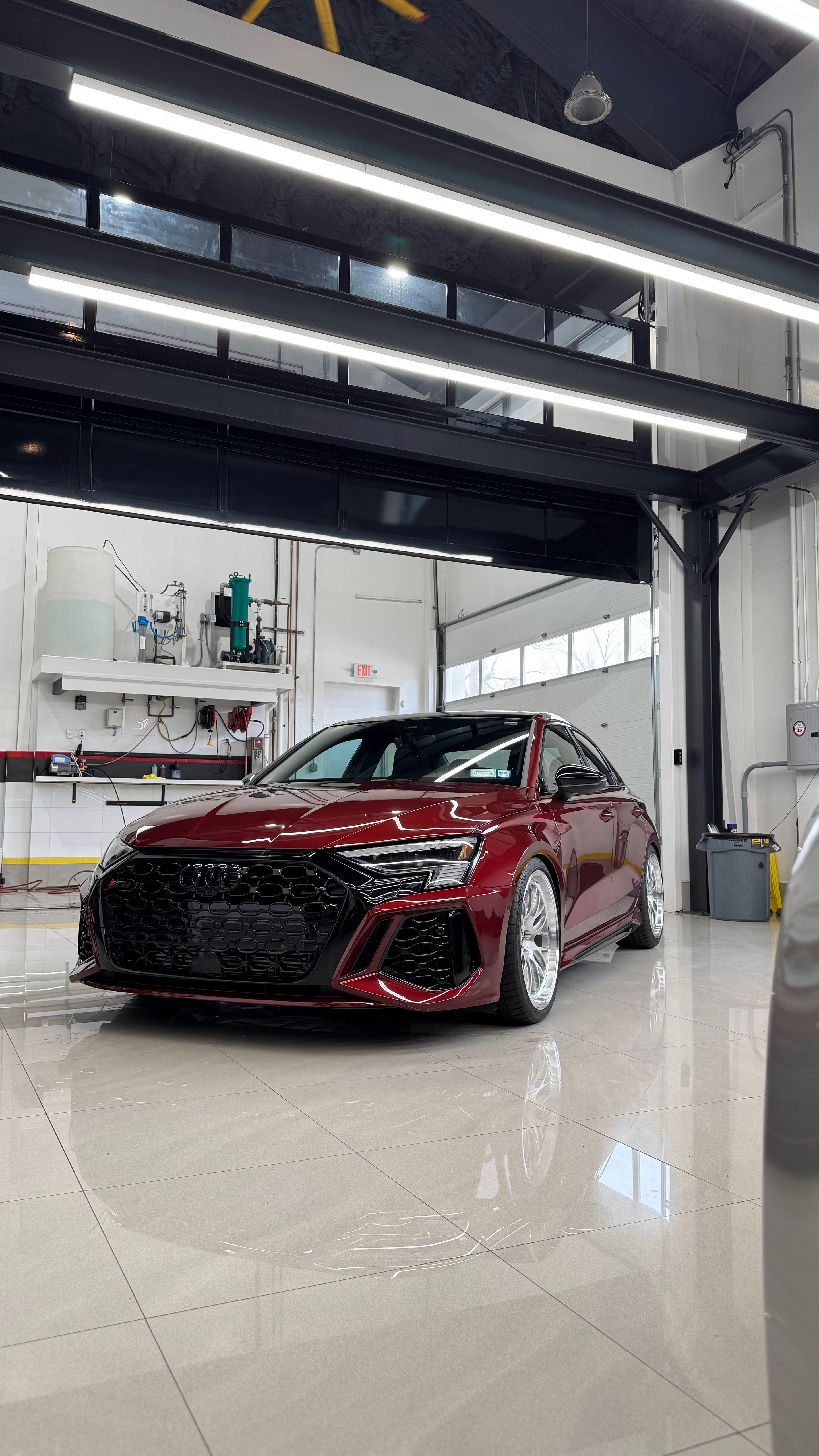 Red Audi 8Y RS 3 with 19" ML-10RT Apex wheels in Machined Lip Brushed Clear