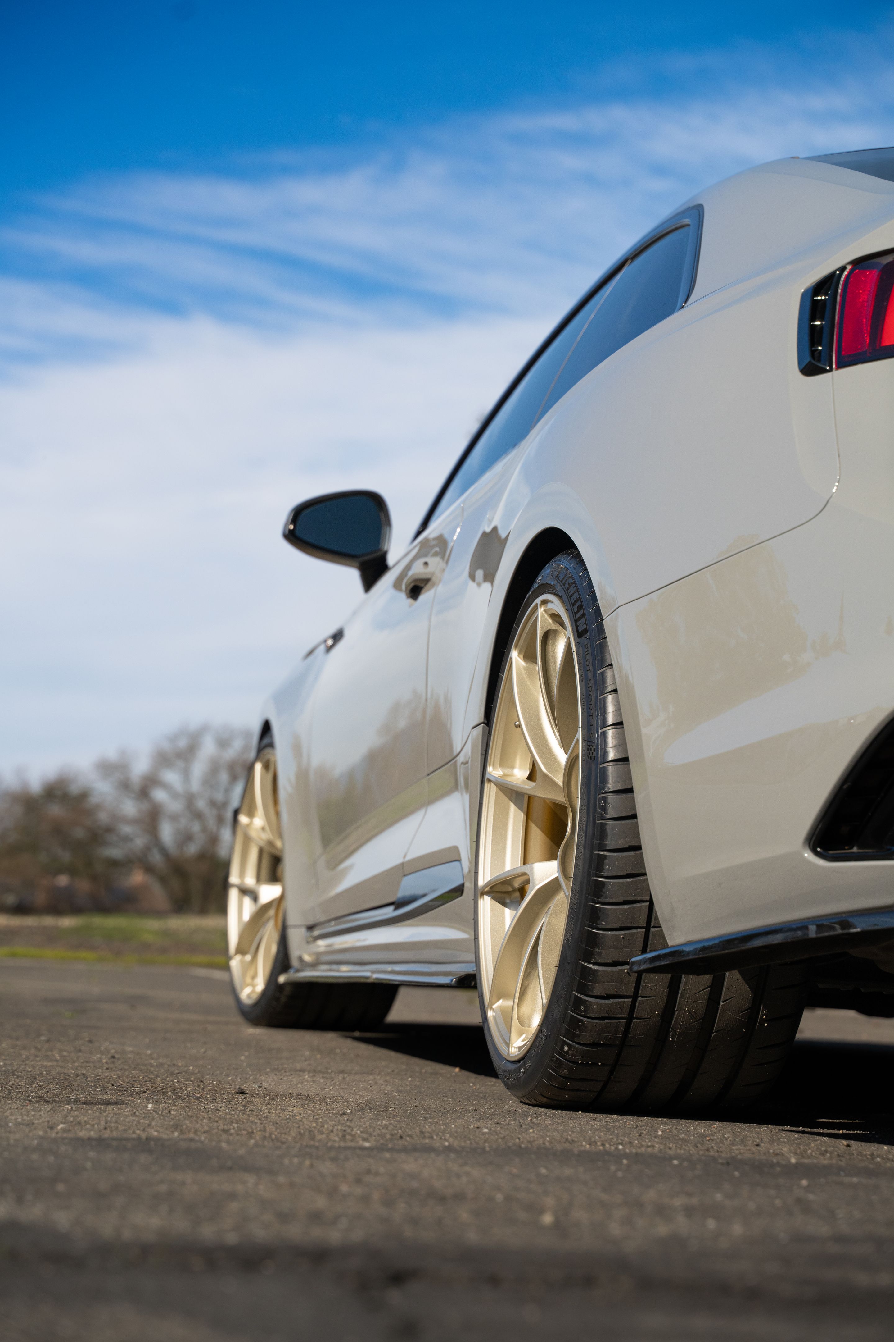 Grey Audi B9 RS 5 Coupe with 20" VS-5RS Apex wheels in Motorsport Gold