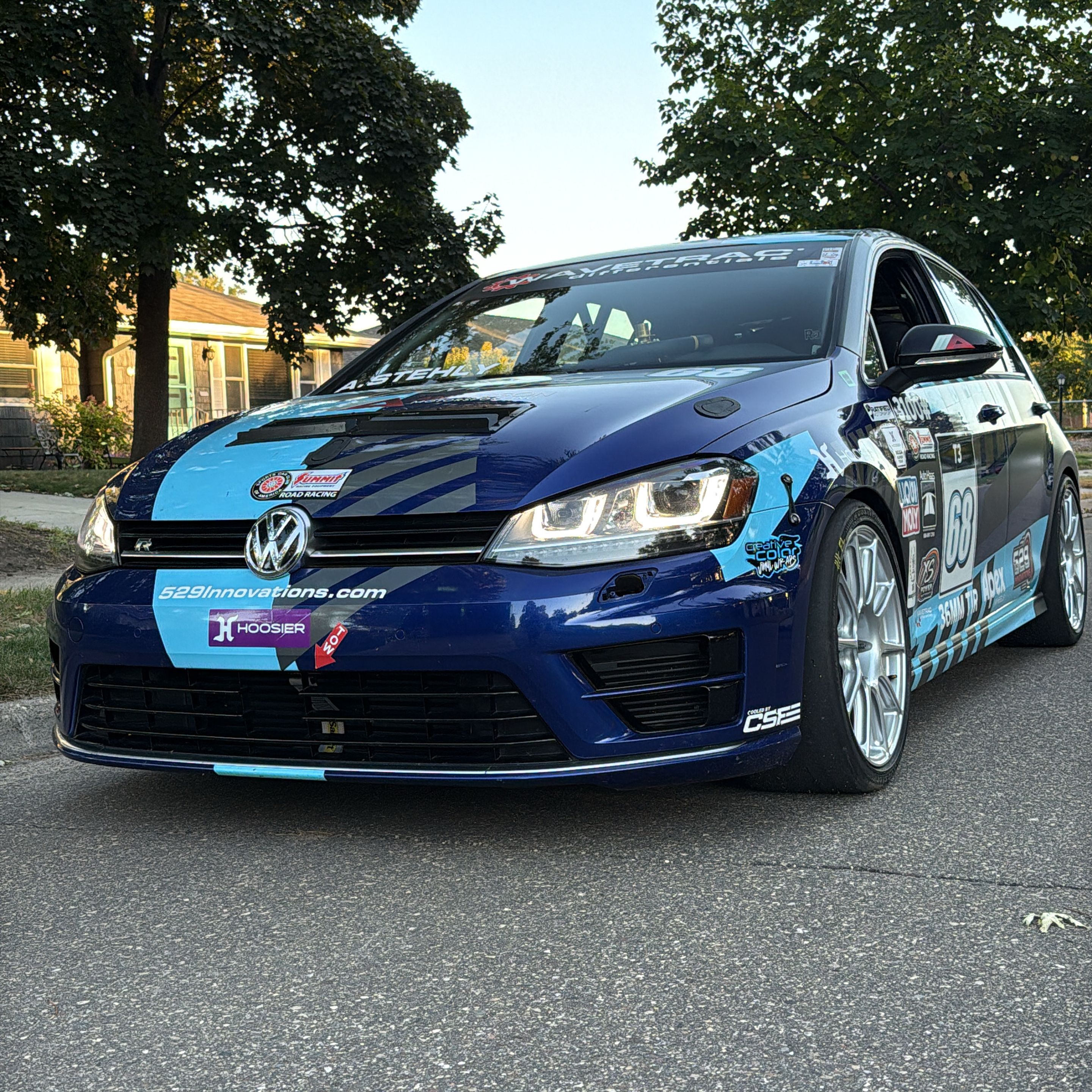 Race Livery VW MK7 Golf R with 18" SM-10 Apex wheels in Race Silver