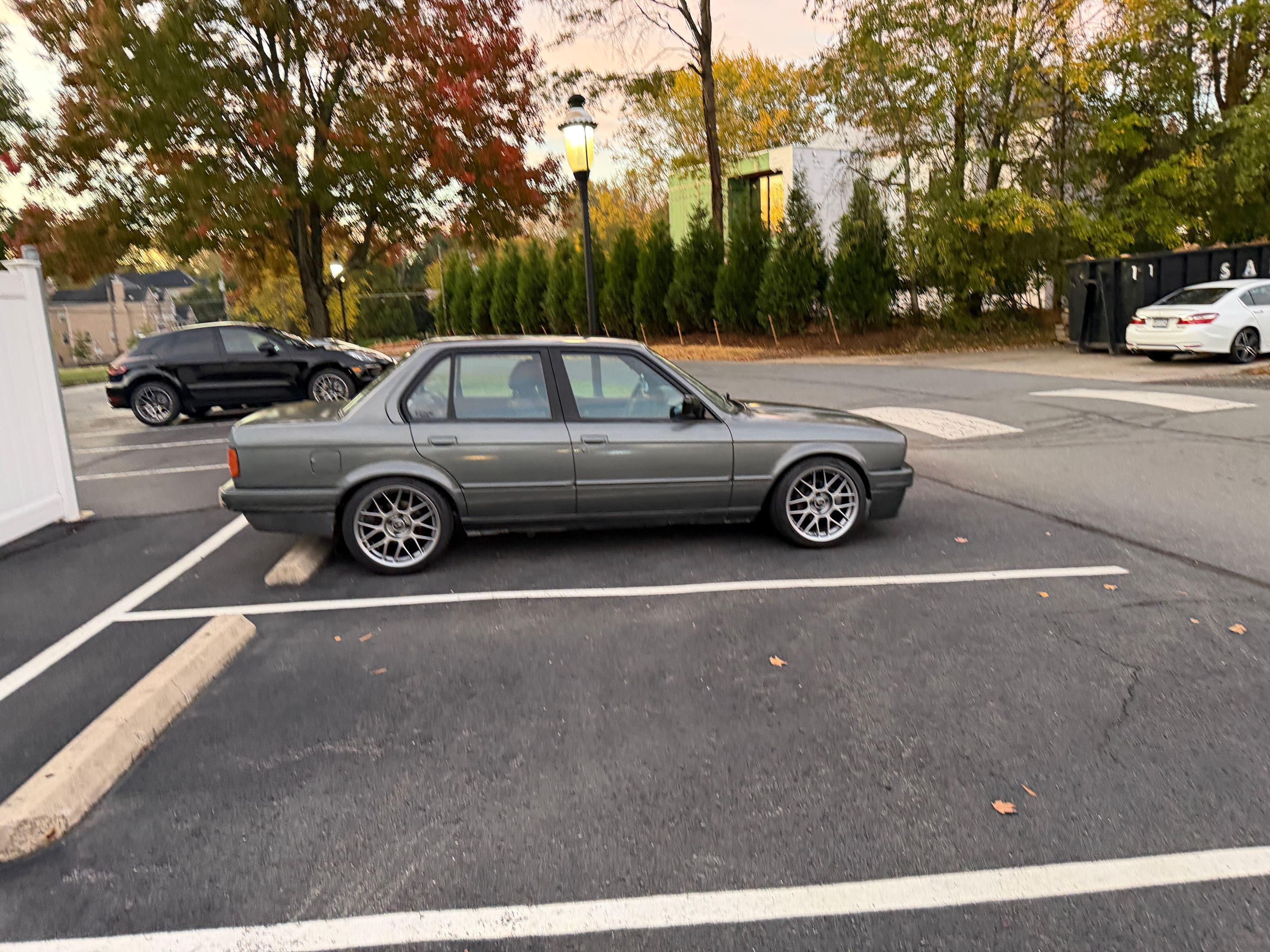 Grey BMW E30 3 Series with 17" ARC-8 Apex wheels in Hyper Black