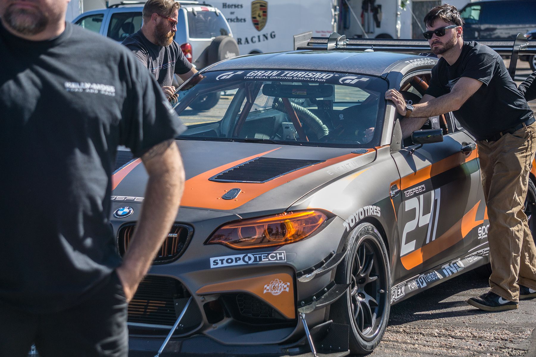 Grey BMW F87 M2 with 18" FL-5 Apex wheels in Satin Black