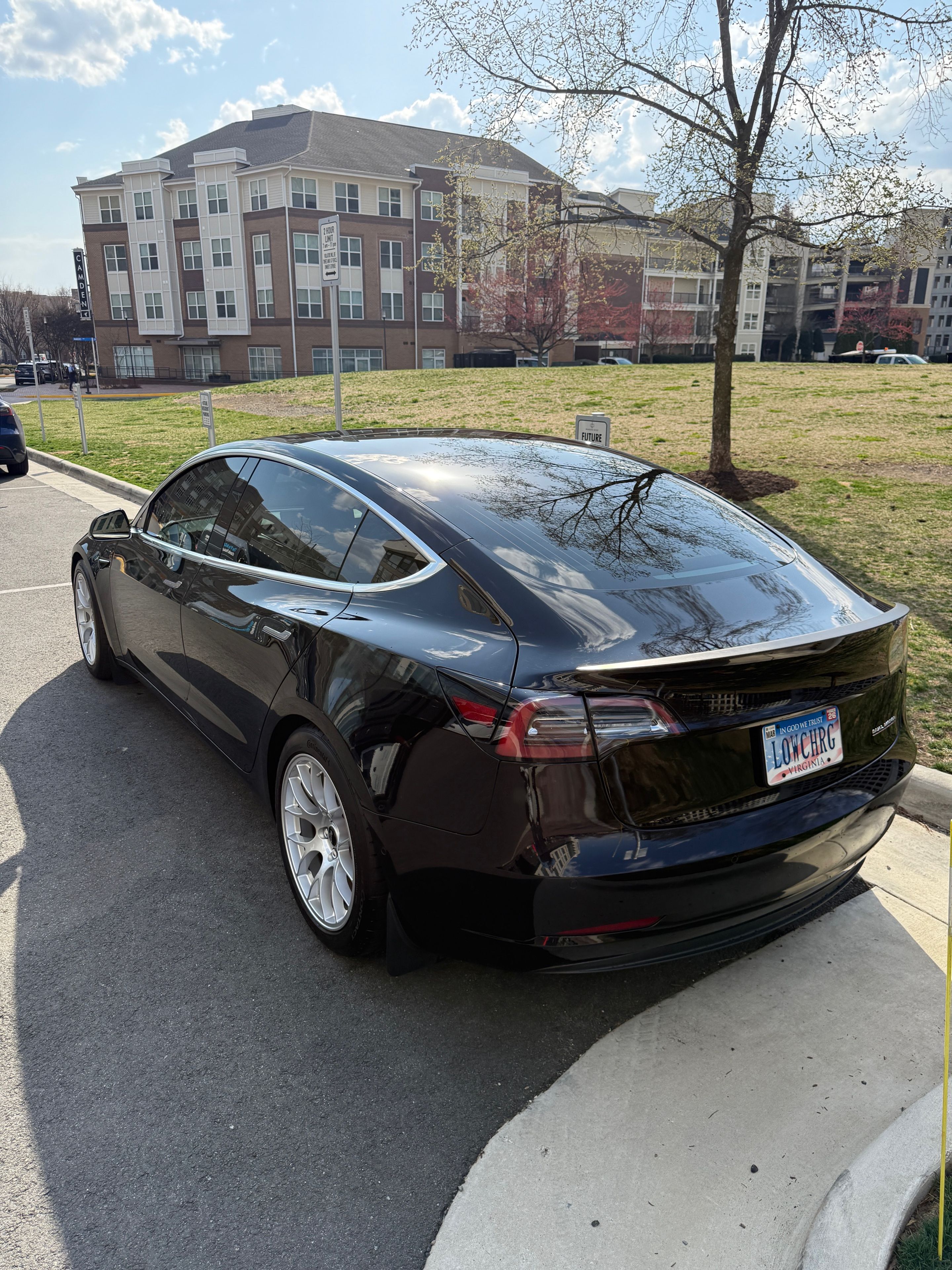 Black Tesla Model 3 with 18" EC-7 Apex wheels in Race Silver